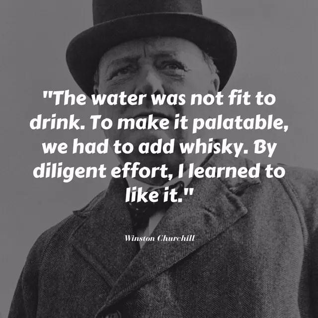 情节缓缓推进，处处充满力量与气势，使人仿佛置身于压抑的战争时代。庙堂中尔虞我诈，战场上苦战正酣，丘吉尔面对着严峻的内忧外患。老戏骨加里·奥德曼演绎的丘吉尔极为传神，高度还原了这位酒杯不离手、雪茄不离身的英国首相的形象。 丘吉尔的酒精摄入量惊人，红酒、白兰地、香槟等都是他的心头好，然而，苏格兰威士忌却是他从一大早就要开始喝的酒。拍卖场上出现过一份丘吉尔的早餐菜单手稿，“威士忌苏打”赫然在列。 “水并不适合饮用，必须加点威士忌来令它更可口。经过勤奋地练习，我学会了享受它。”