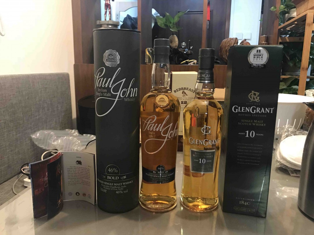 开启印度威士忌之旅Paul John Bold 46%，Glen Grant 10years还没试过，顺便一起试一下，Whisky Bible 2016 Single Malt of the Year