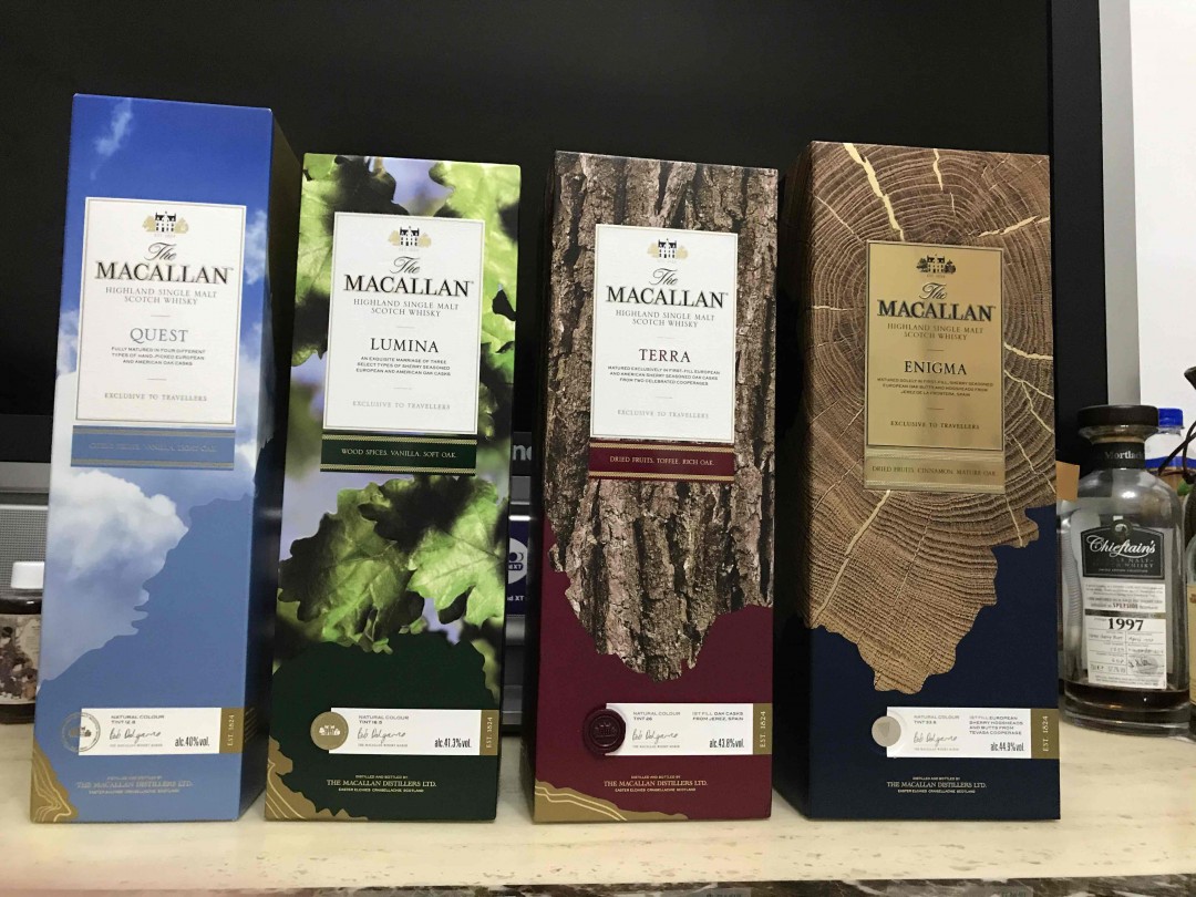 Macallan 最新探索系列，V领瓶很漂亮，一组4瓶。 旅行通路限定