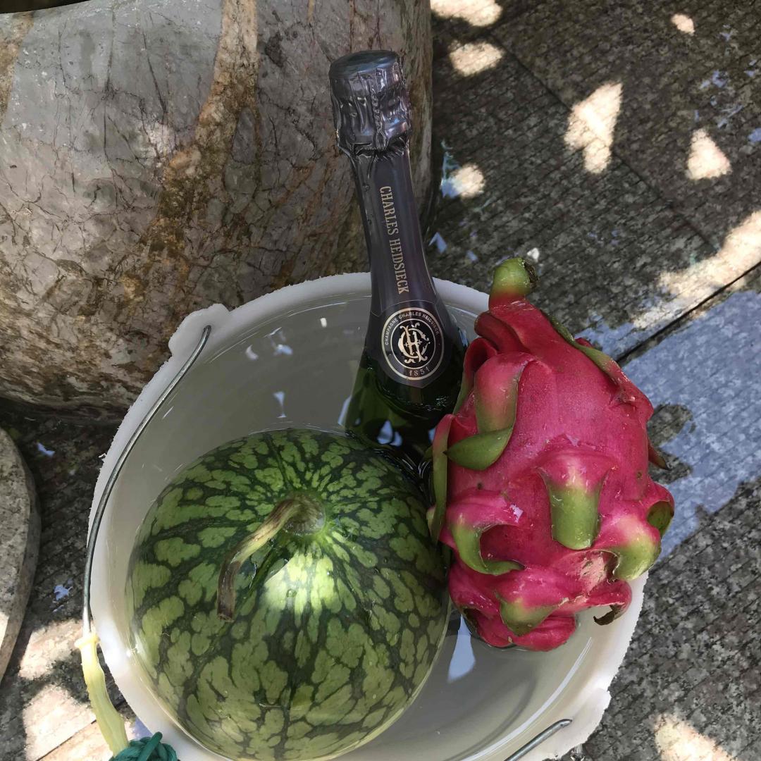 舒服的一天，雪莉怪兽，太湖边的虾，自摘的枇杷，井水冰镇的香槟西瓜火龙果～