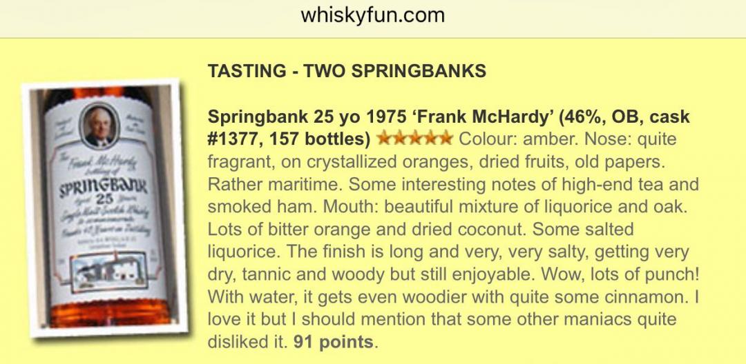 Springbank云顶25年 弗兰克麦哈迪酒厂工作40年纪念版