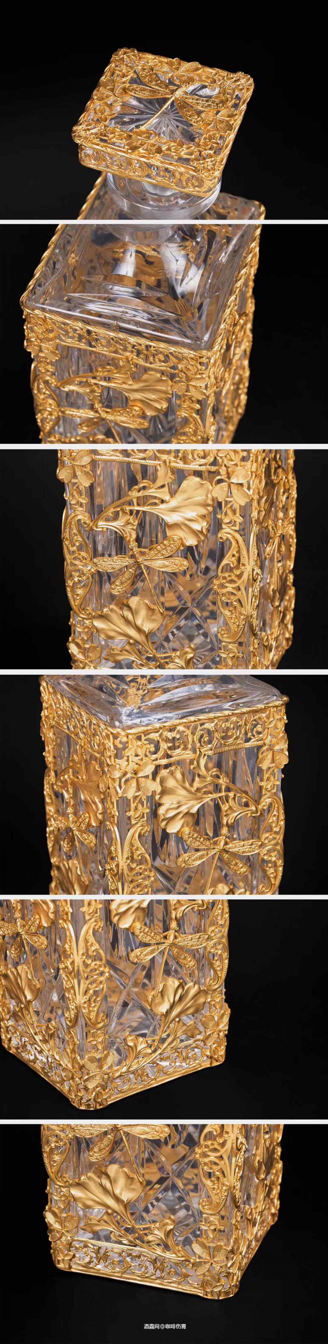 1930年代法国出品纯铜鎏金水晶酒瓶