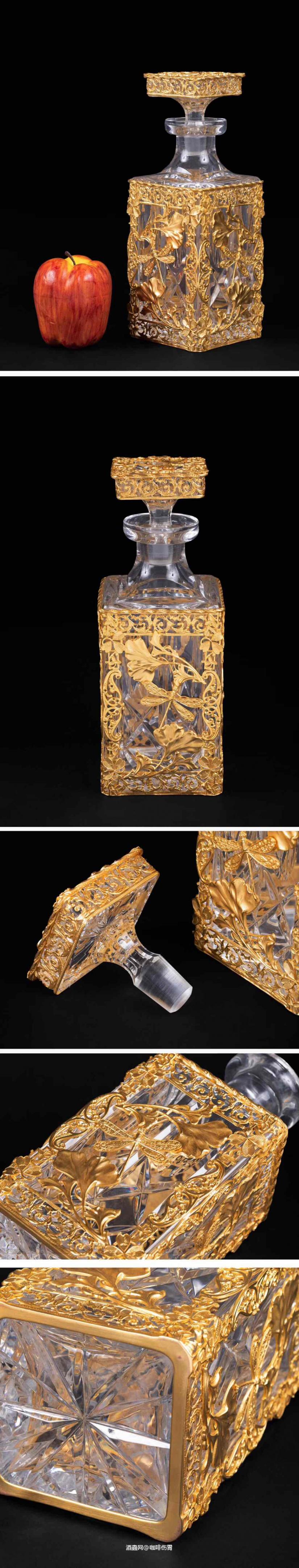 1930年代法国出品纯铜鎏金水晶酒瓶