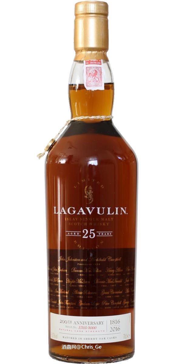 Lagavulin 25 yo (natural cask strength, OB, Bicentenary, 8000 bottles, 2016)