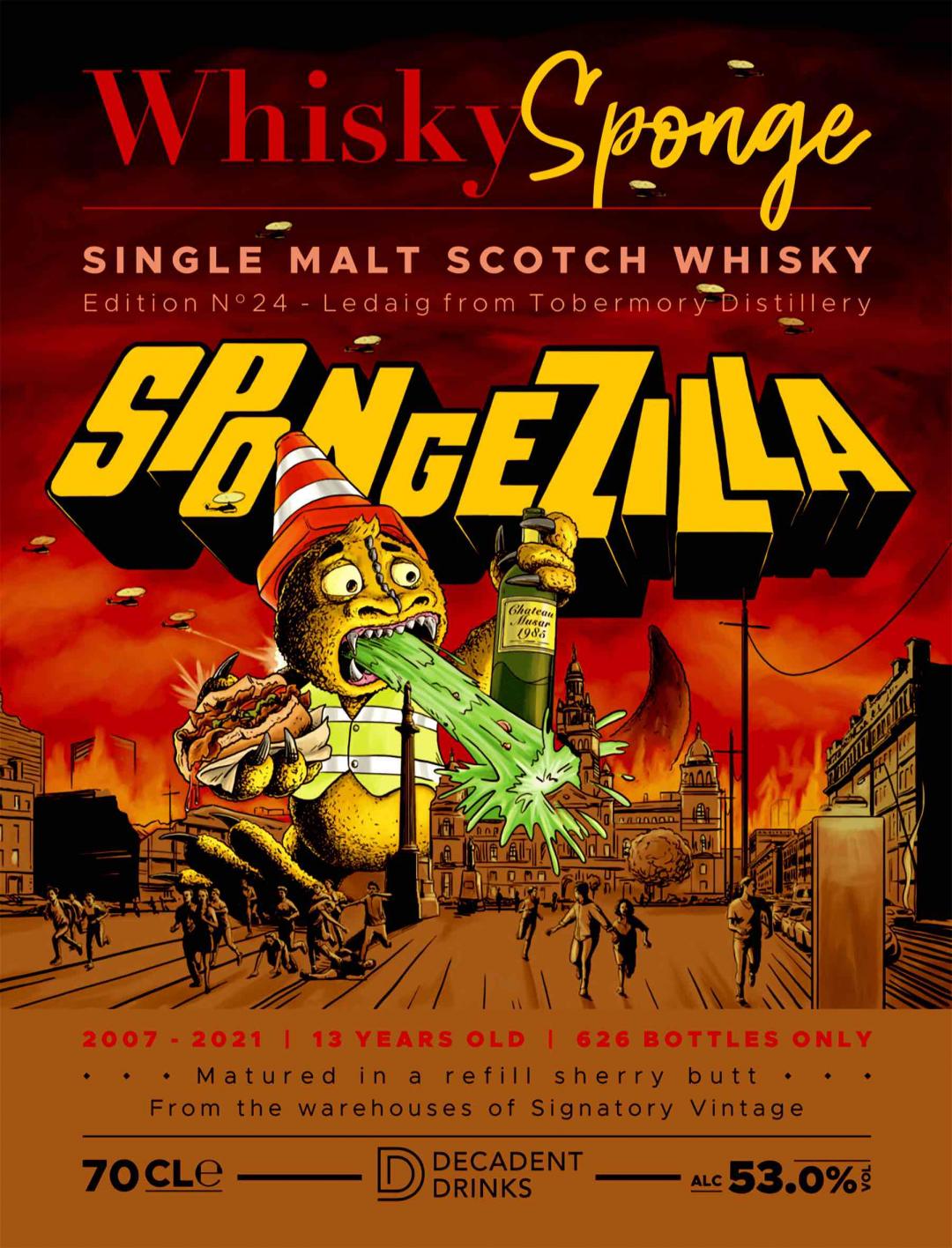 【😱恐怖的哥斯拉宝宝】Whisky Sponge 威士忌海绵 NO.24  Ledaig 里爵 2007（SPONGEZILLA，全球仅626瓶，值得收藏）