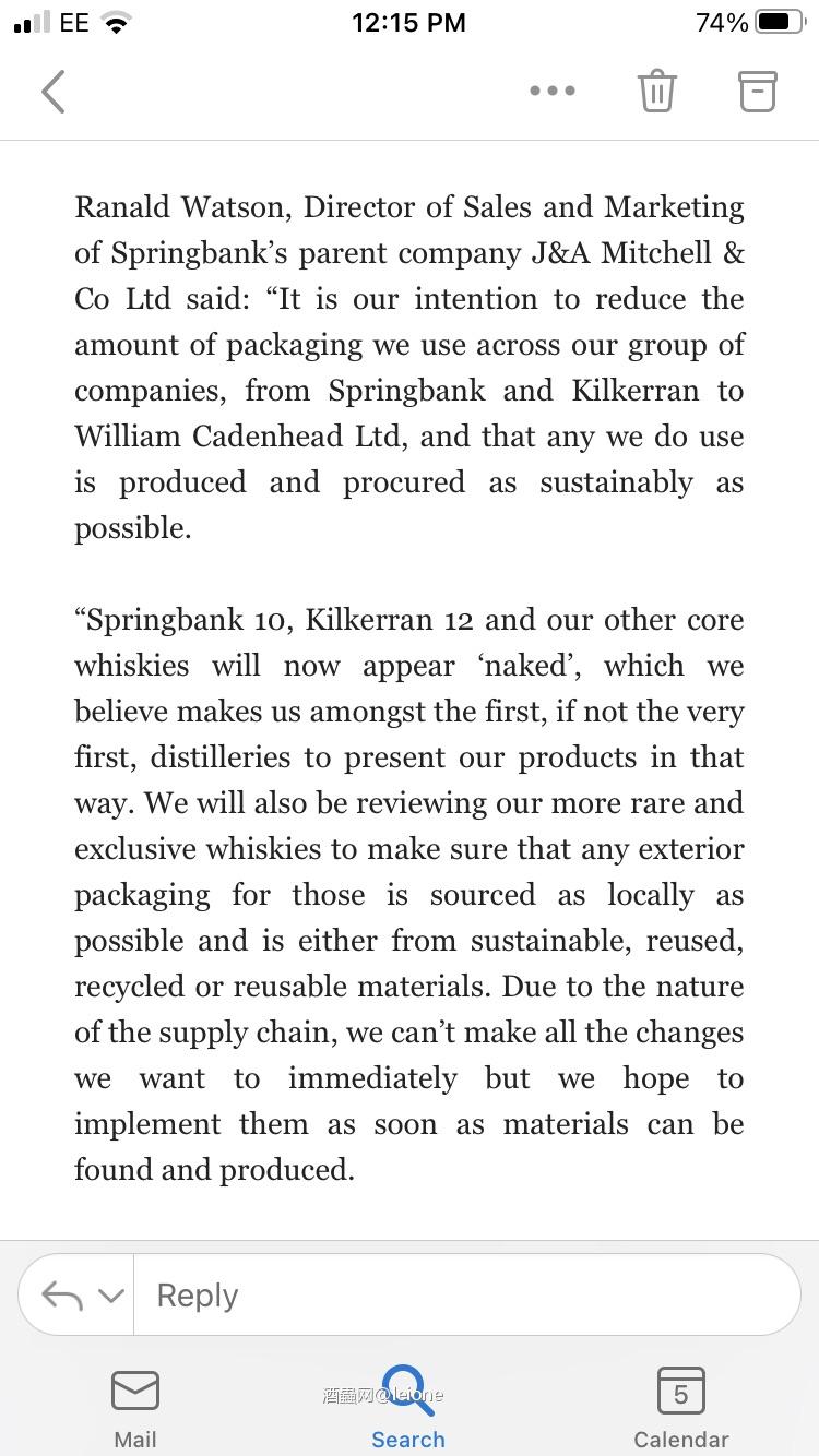 10年，12年，15年跟同级别的Hazelburn和longrow不再用包装盒，18年及以上的还是有的.
