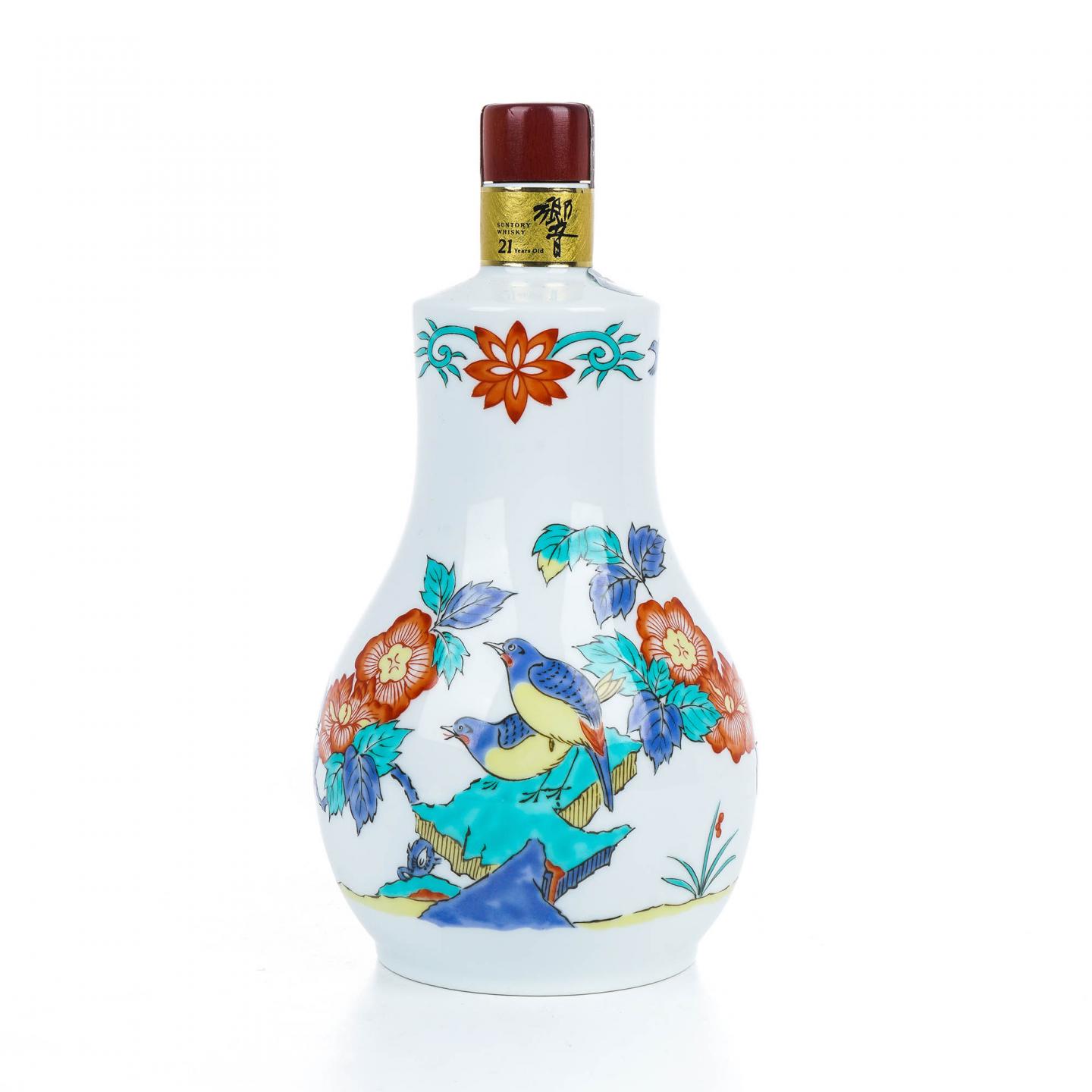 响 21年 有田烧 色絵花鸟文茶筅形瓶