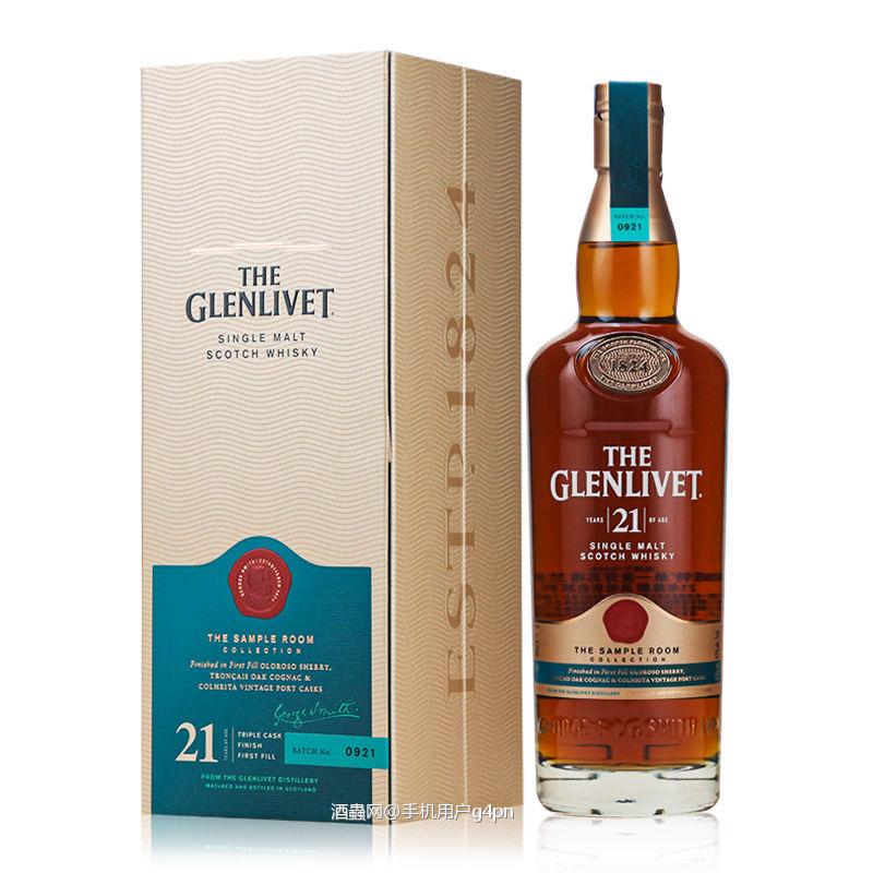 格兰威特21年，酒色深沉，包装华丽