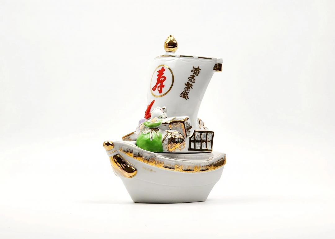 【恭喜发财】90年代初 山崎12年 绝版金花标「商业繁盛:宝船」有田烧单一麦芽日本威士忌