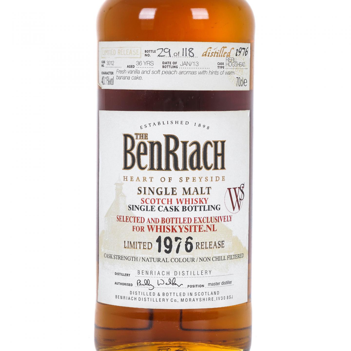 BenRiach 本利亚克 36年 单桶#3012 酿酒大师Billy Walker选桶