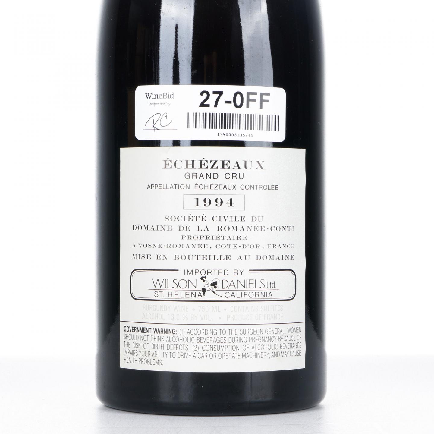 罗曼尼·康帝 1994 依瑟索特级园 红葡萄酒 No.01327