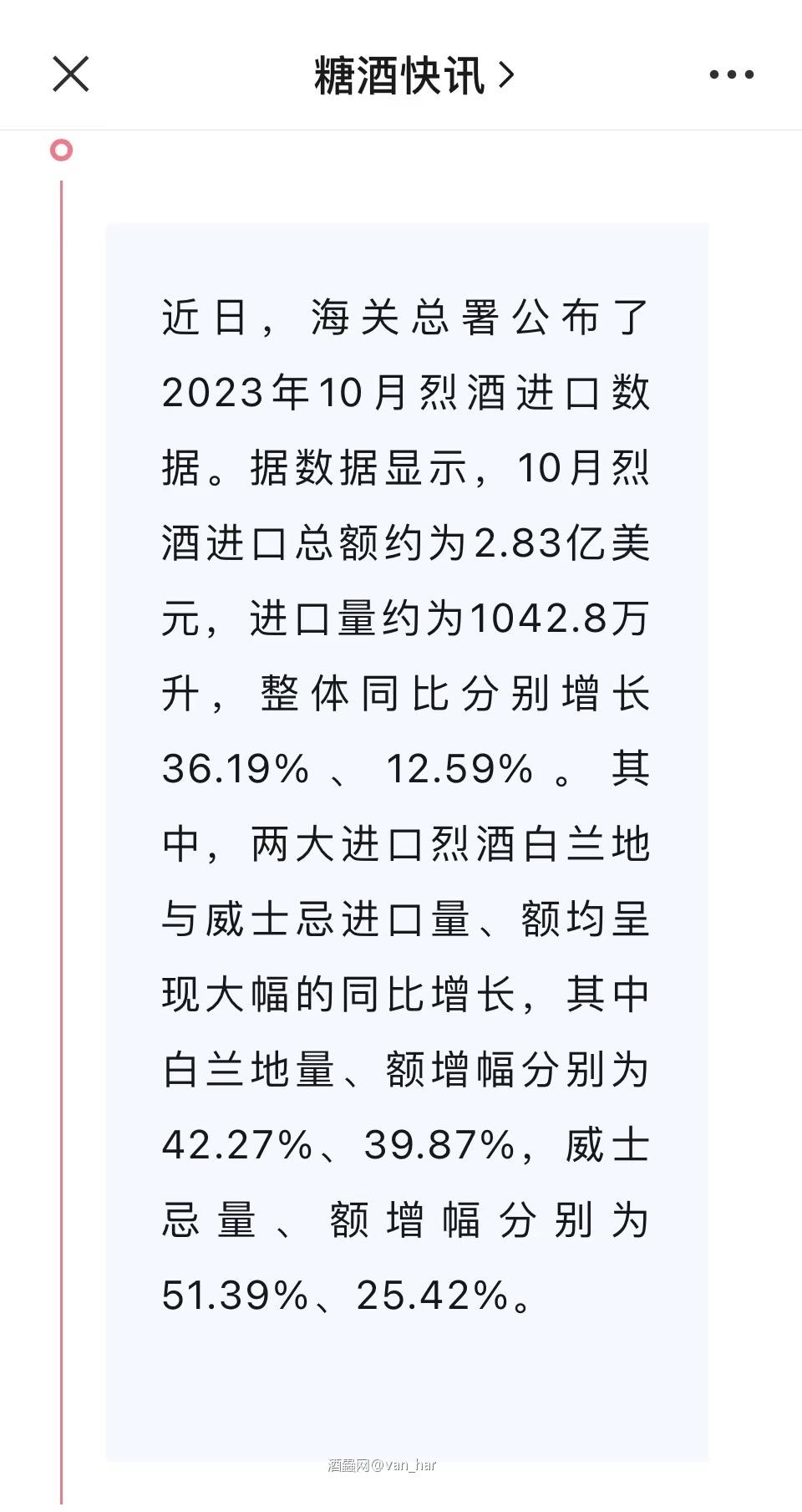 2023年10月烈酒进口资讯