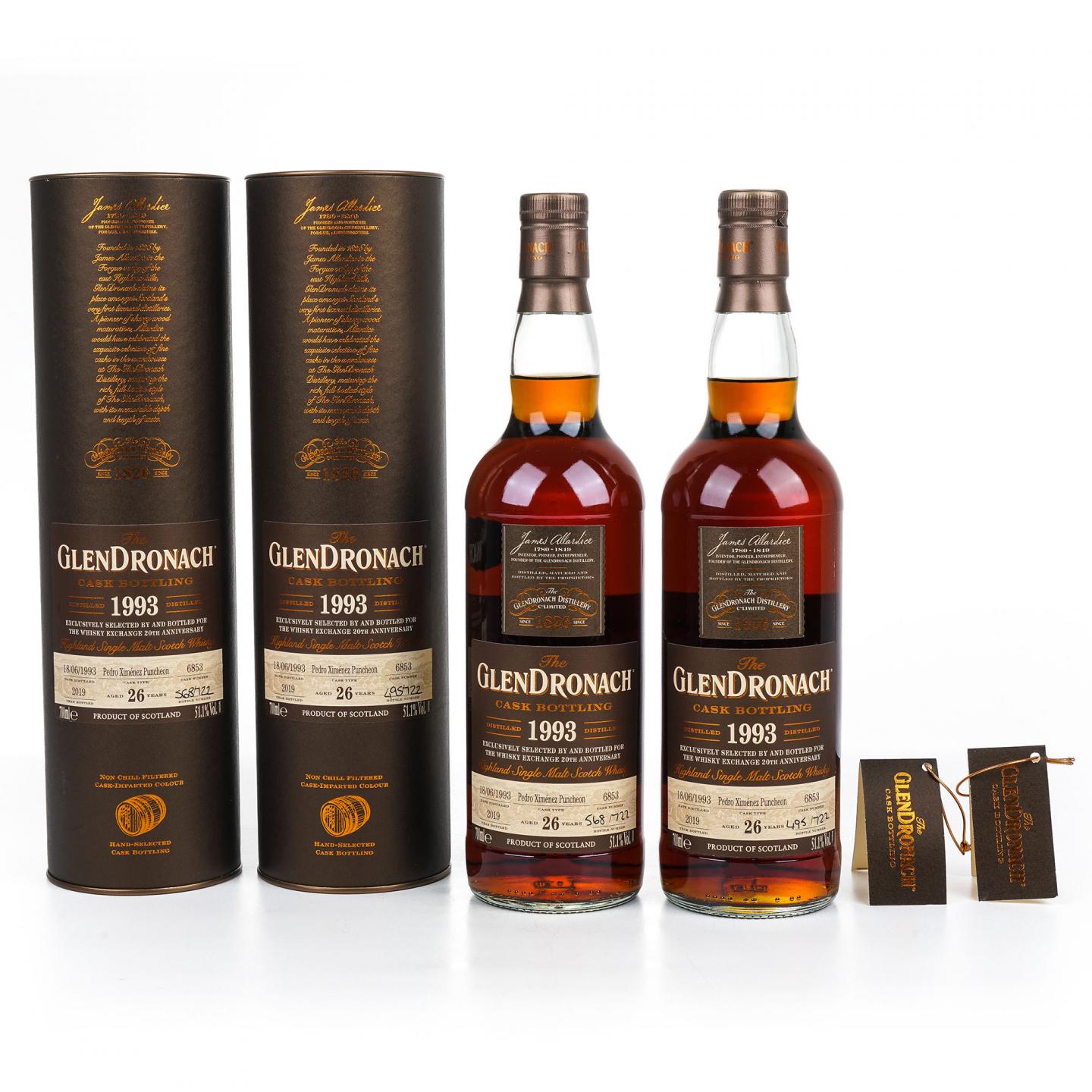 Glendronach 格兰多纳 26年 1993-2019 雪莉单桶#6853 2瓶组