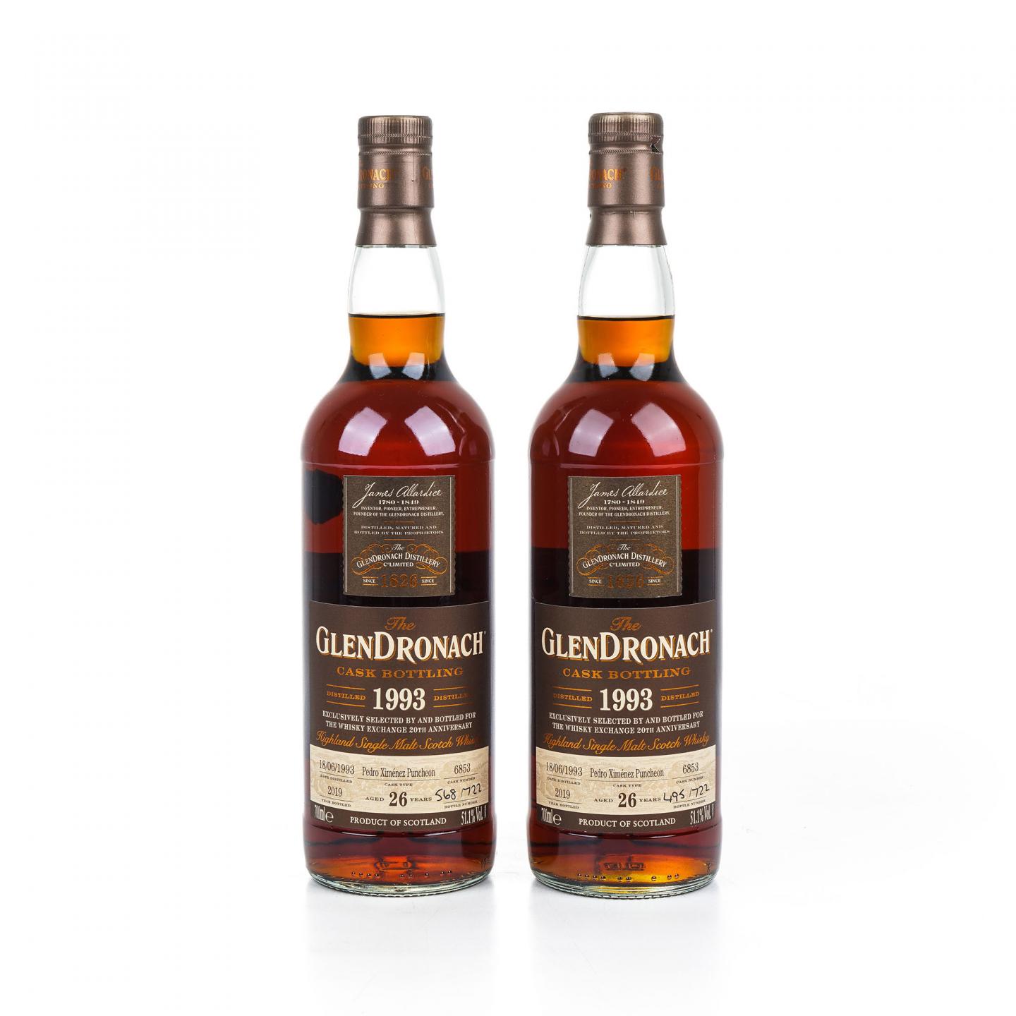 Glendronach 格兰多纳 26年 1993-2019 雪莉单桶#6853 2瓶组