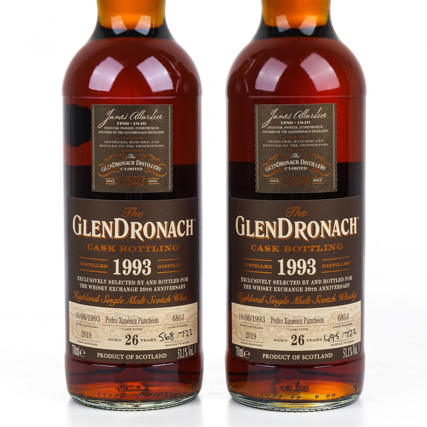 Glendronach 格兰多纳 26年 1993-2019 雪莉单桶#6853 2瓶组