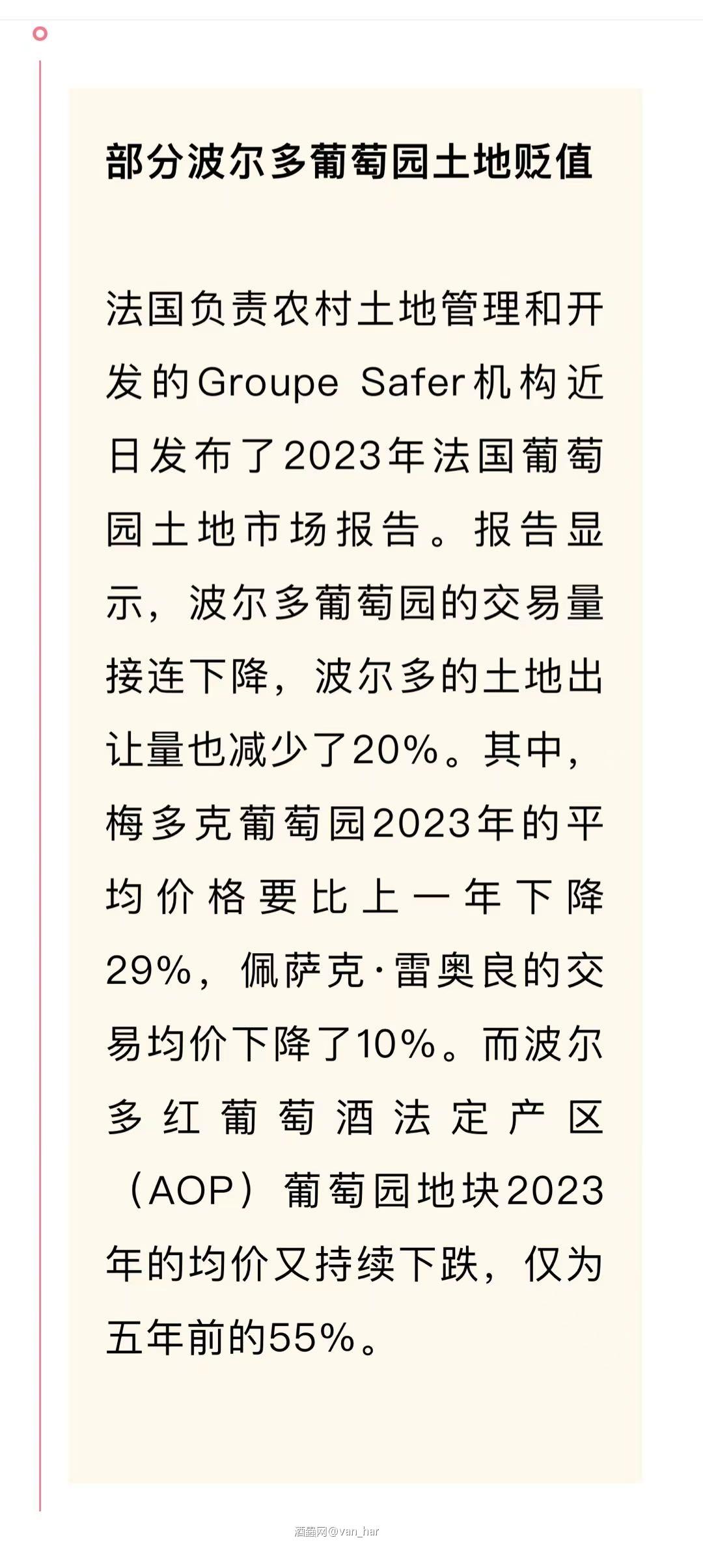 红酒资讯—波尔多土地贬值