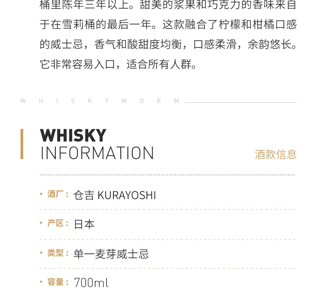 【性价比之选】Kurayoshi 仓吉雪莉桶纯麦威士忌