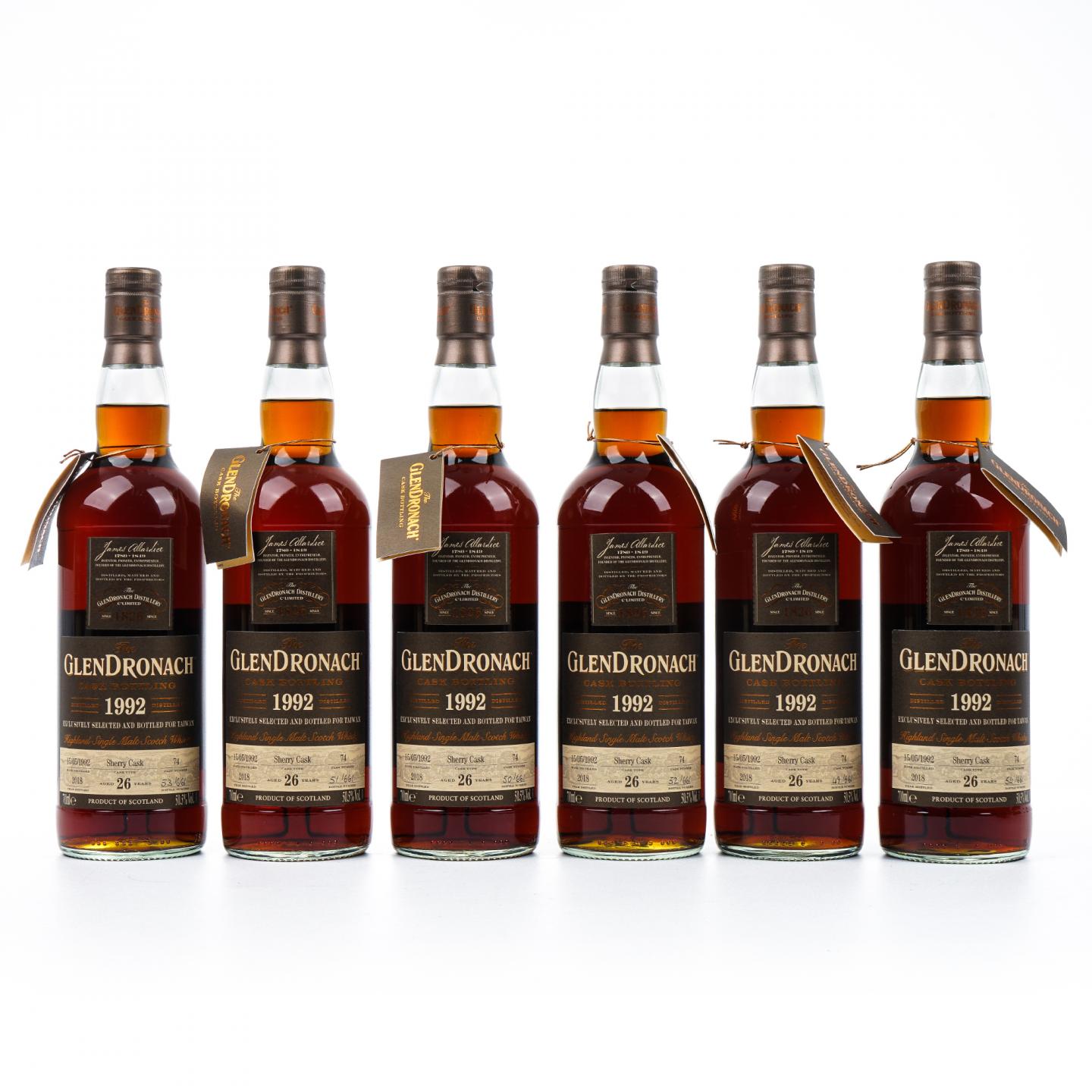 Glendronach 格兰多纳 26年 1992-2018 雪莉桶#74 6瓶组
