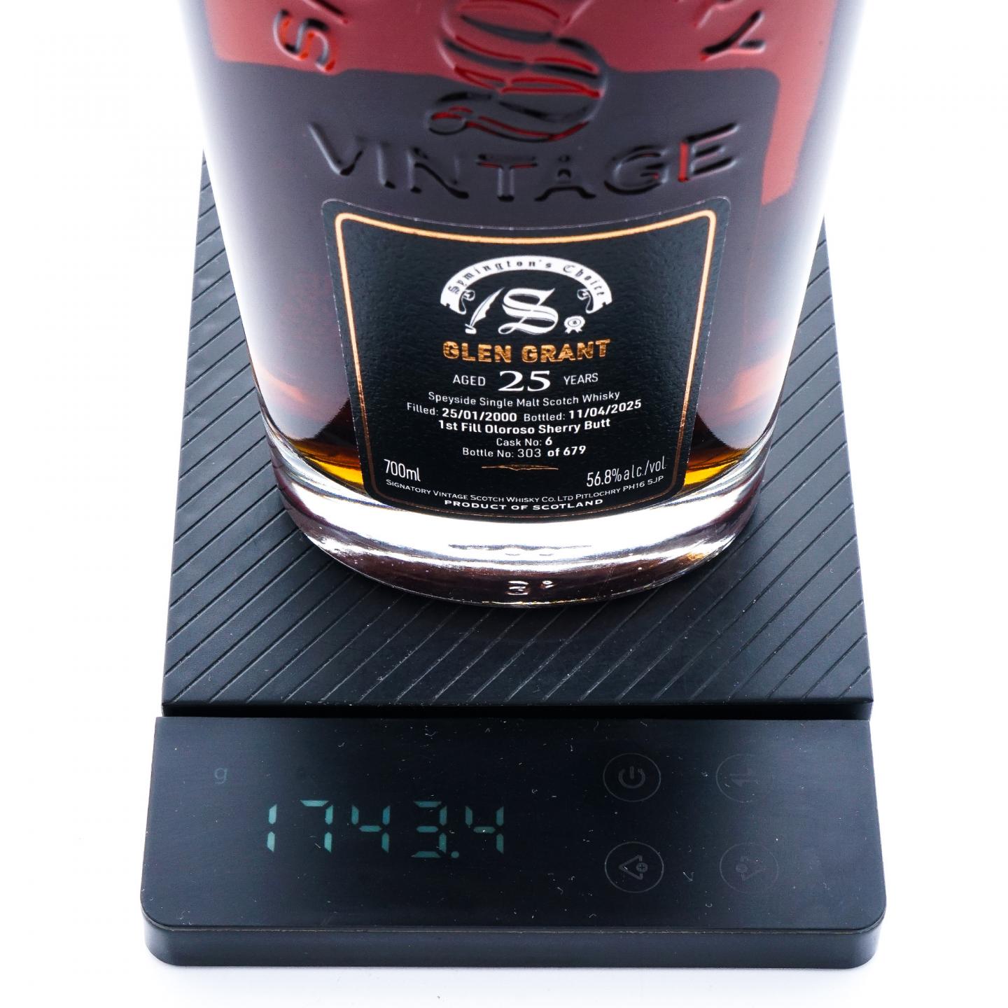 Glen Grant 格兰冠 25年 2000-2025 初填雪莉桶 桶强 SV