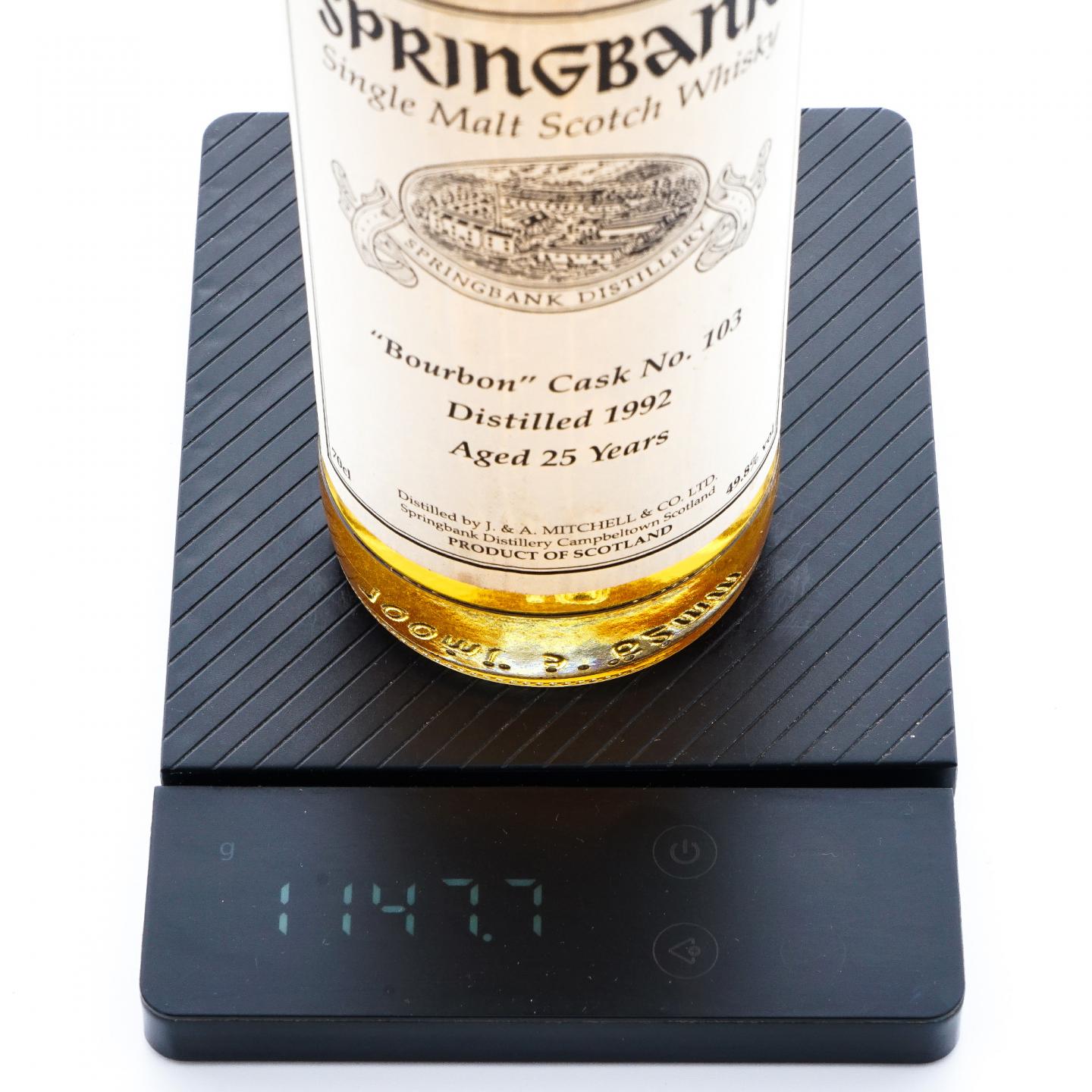 Springbank 云顶 25年 1992 波本桶#103