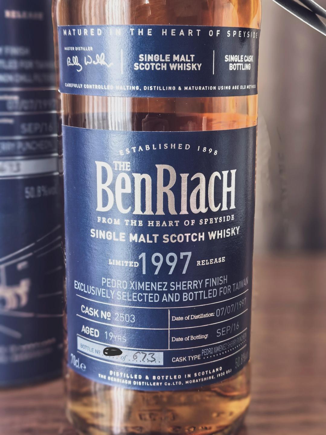 BenRiach 本利亚克 19年1997-2016 单桶桶强#2503 比利沃克时期老酒