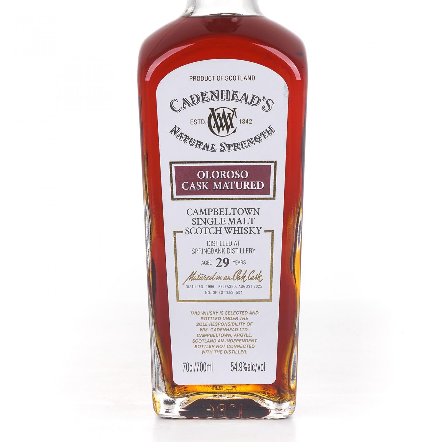 Springbank 云顶 29年 1996-2025 雪莉桶 桶强 Cadenhead's