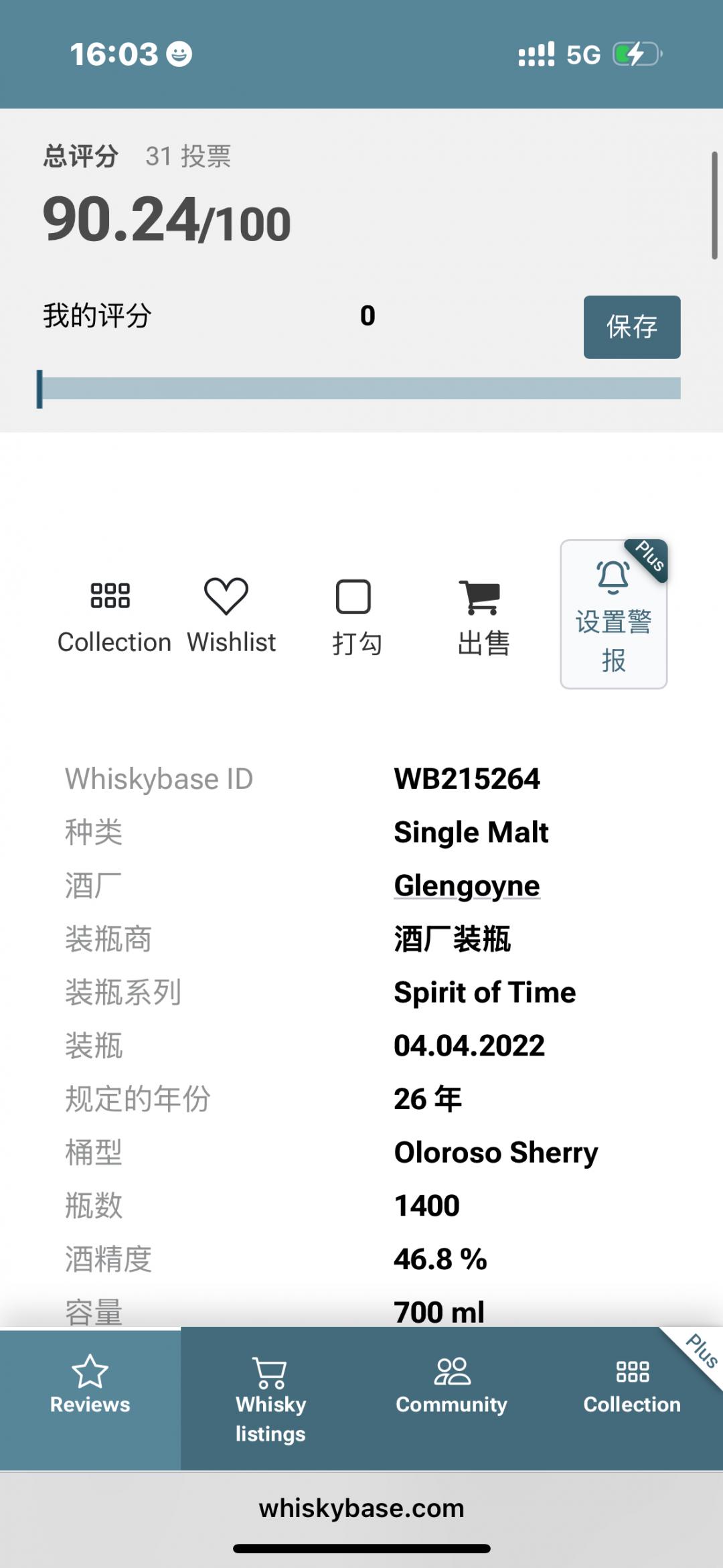 格兰哥尼26年雪莉桶首版wb90.24