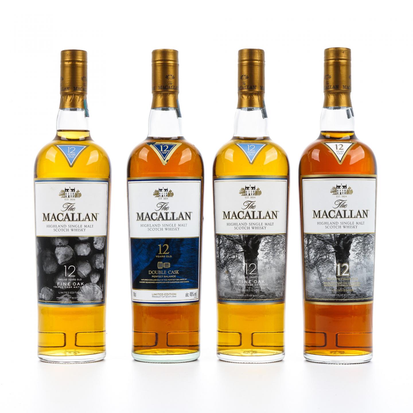 Macallan 麦卡伦 12年 经典雪莉桶/Double Cask/黄金三桶/三桶陈酿系列 4支组
