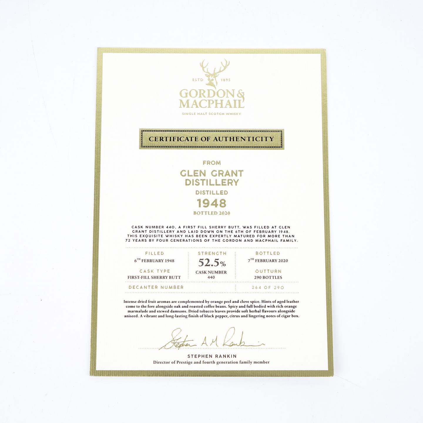 Glen Grant 格兰冠 72年 1948-2020 初填雪莉桶 GM 木盒装