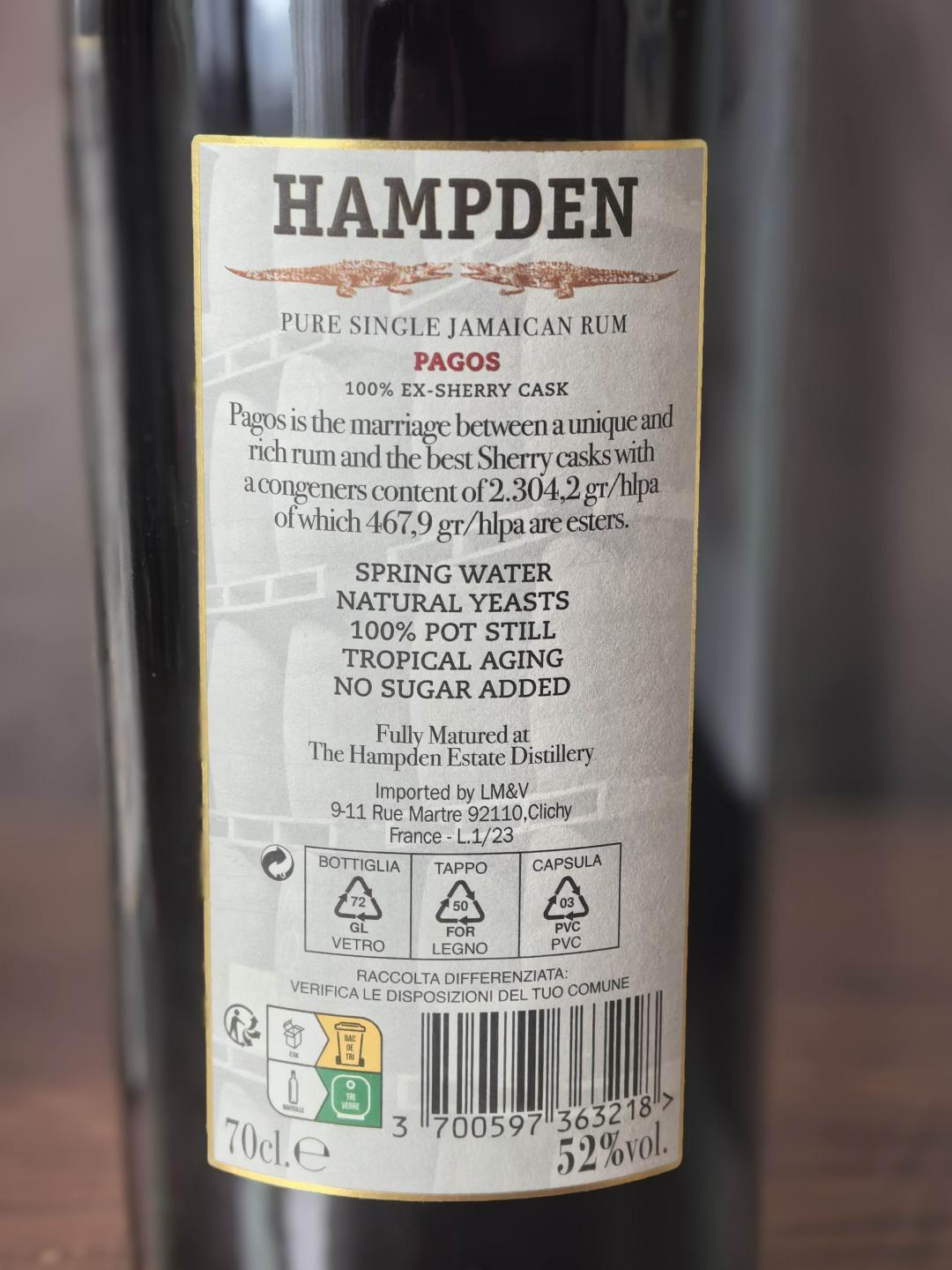 hampden pagos 高酯朗姆酒 首支全程雪莉桶