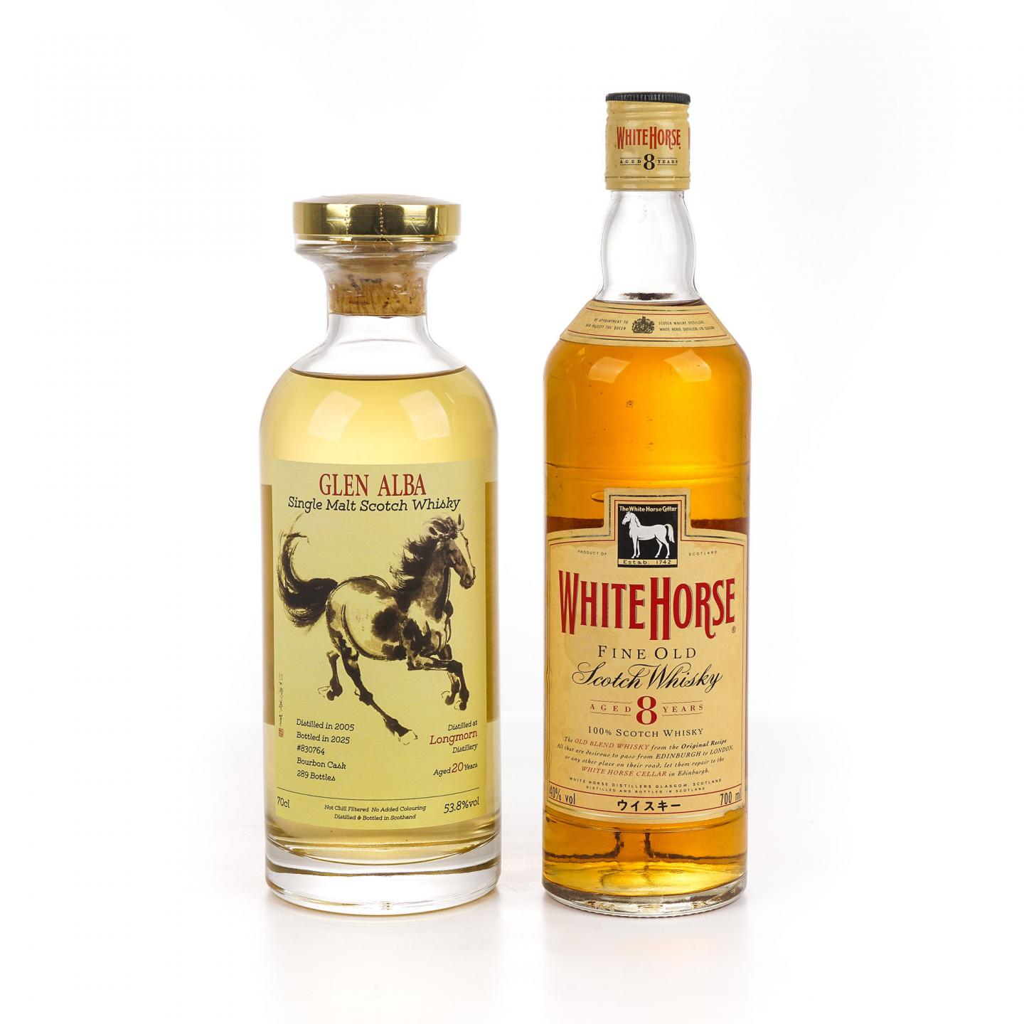 Longmorn 朗摩 20年 2005 一马当先/White Horse 白马 8年 2瓶组