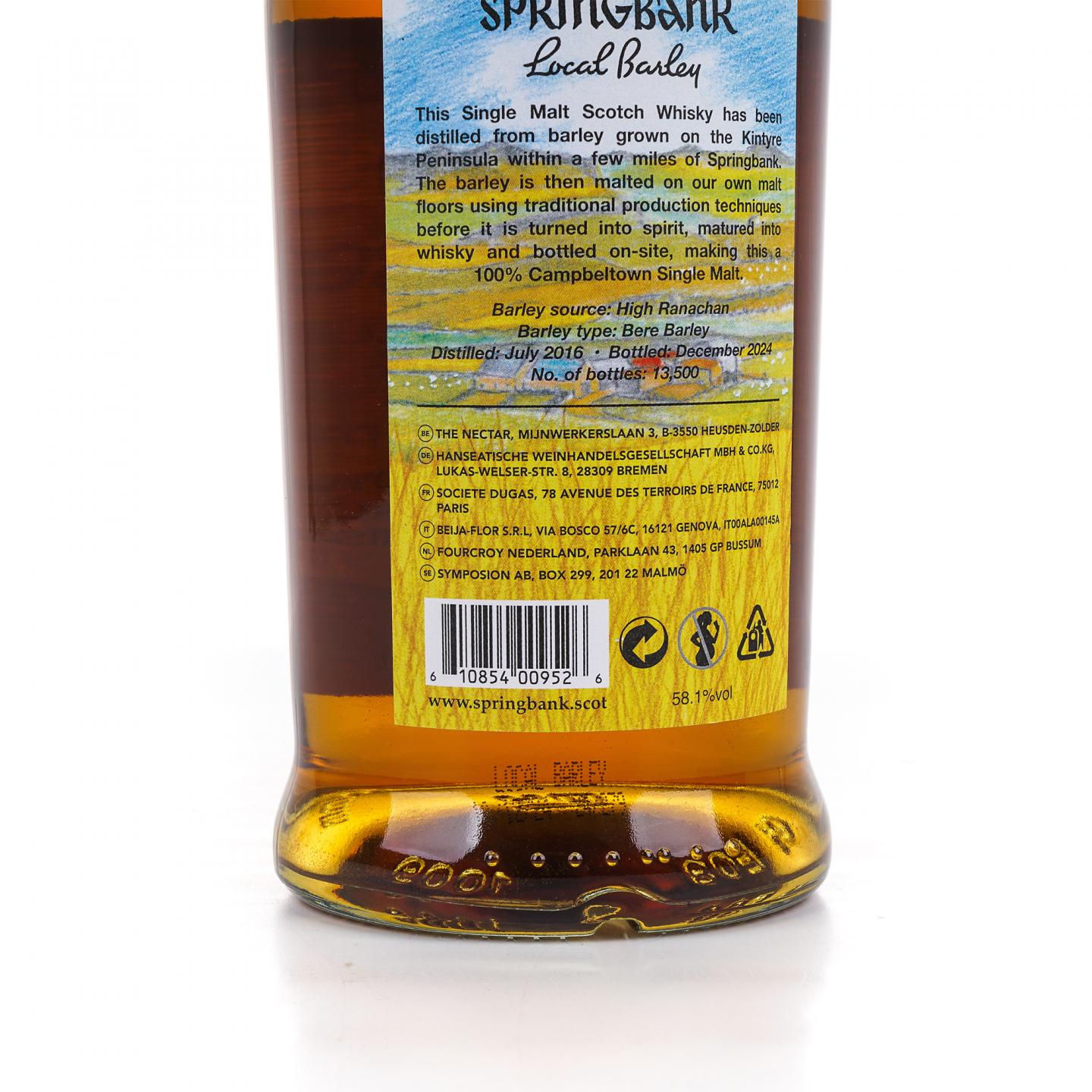 Springbank 云顶 8年 2016-2024 本地大麦 58.1%Vol.