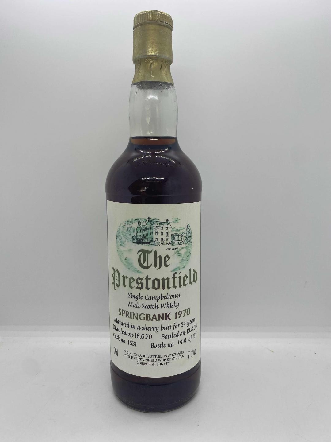 SpringBank 云顶34年 1970 Prestonfield 雪莉桶
