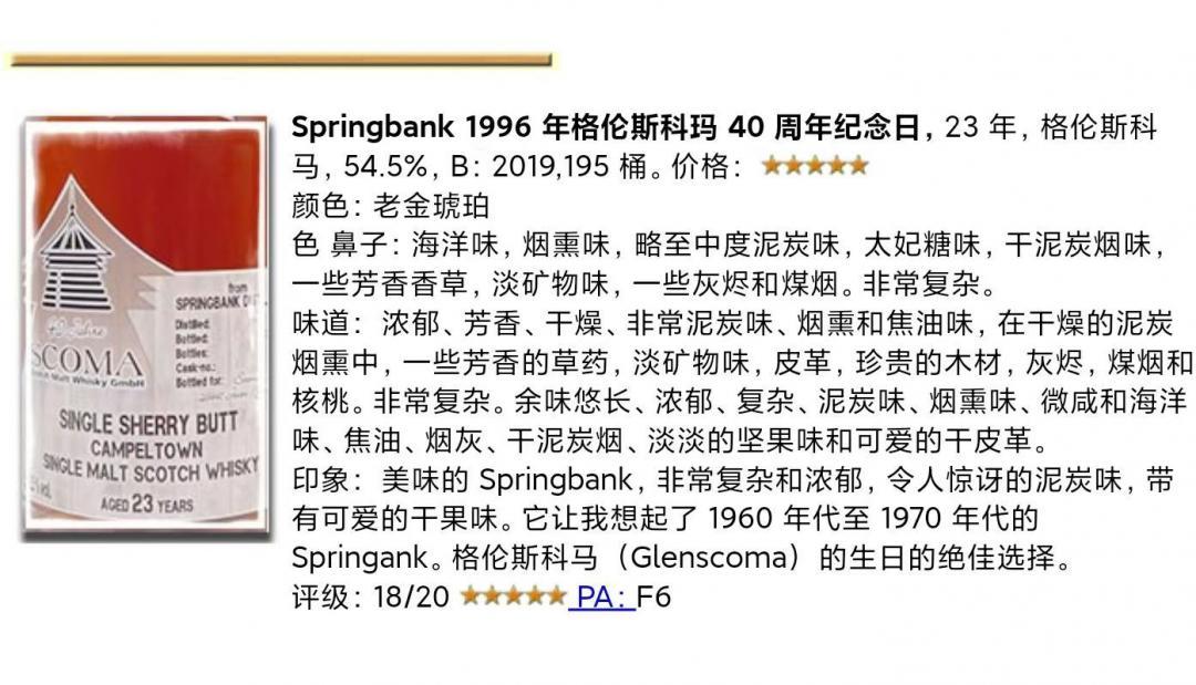 springbank云顶 23年单桶（1996-2019）!!