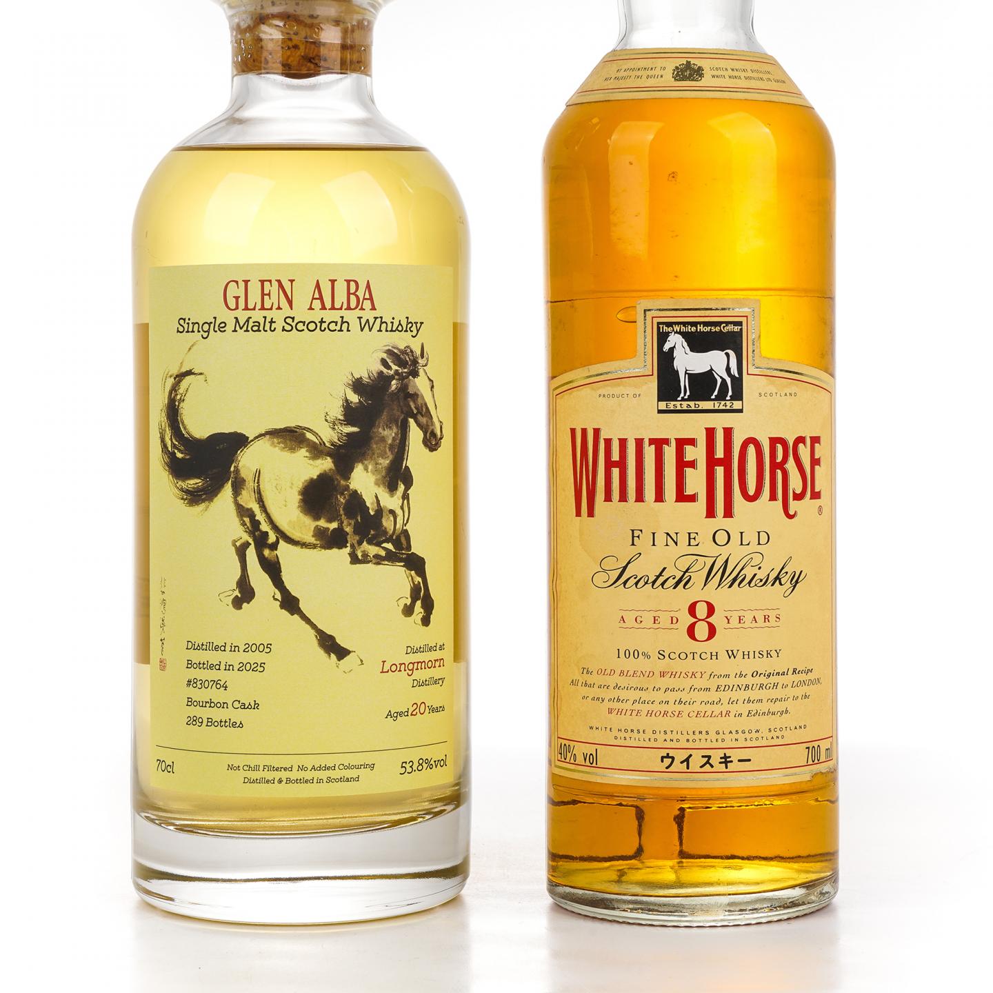 Longmorn 朗摩 20年 2005 一马当先/White Horse 白马 8年 2瓶组