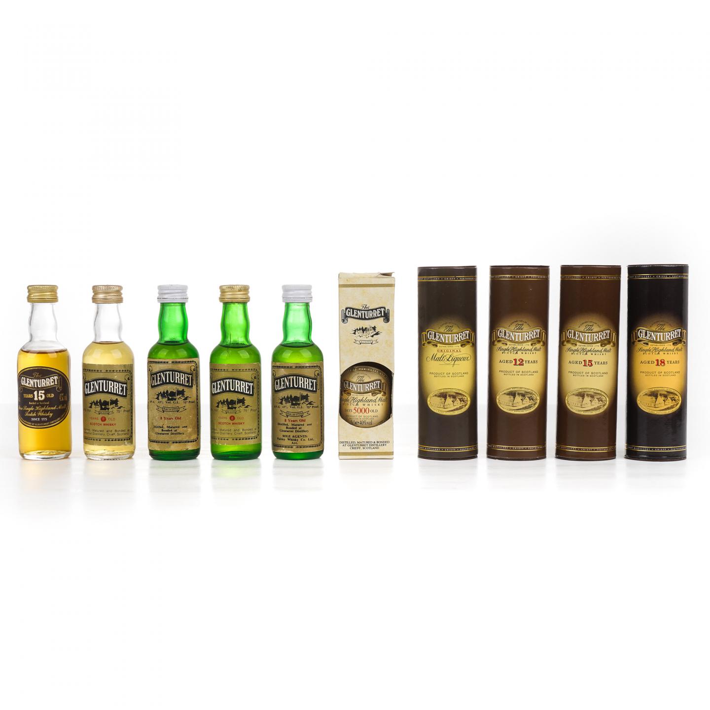 【酒版】Glenturret 格兰塔 8年/12年/15年/18年+5000 Days Old+利口酒 50ml*10支组