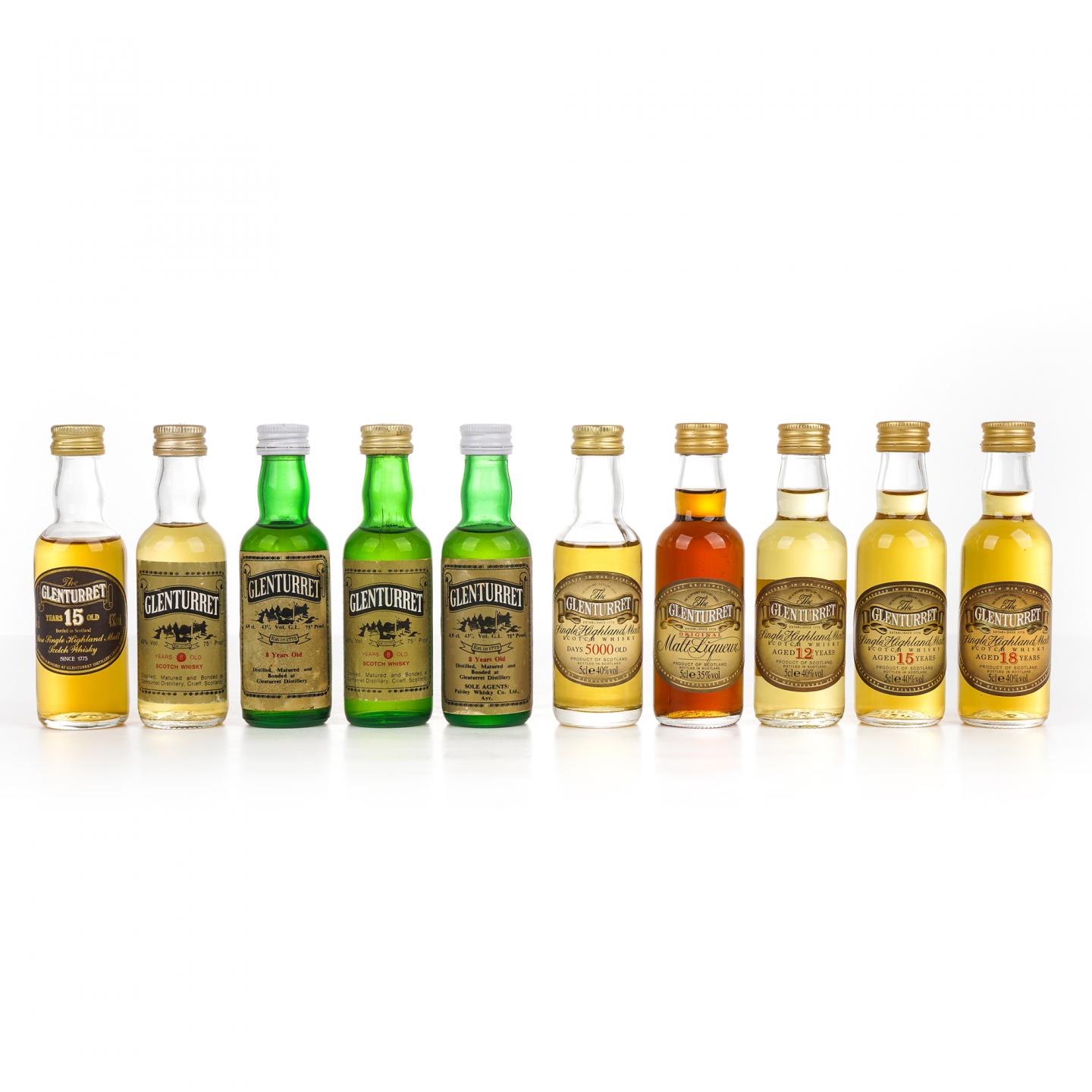 【酒版】Glenturret 格兰塔 8年/12年/15年/18年+5000 Days Old+利口酒 50ml*10支组