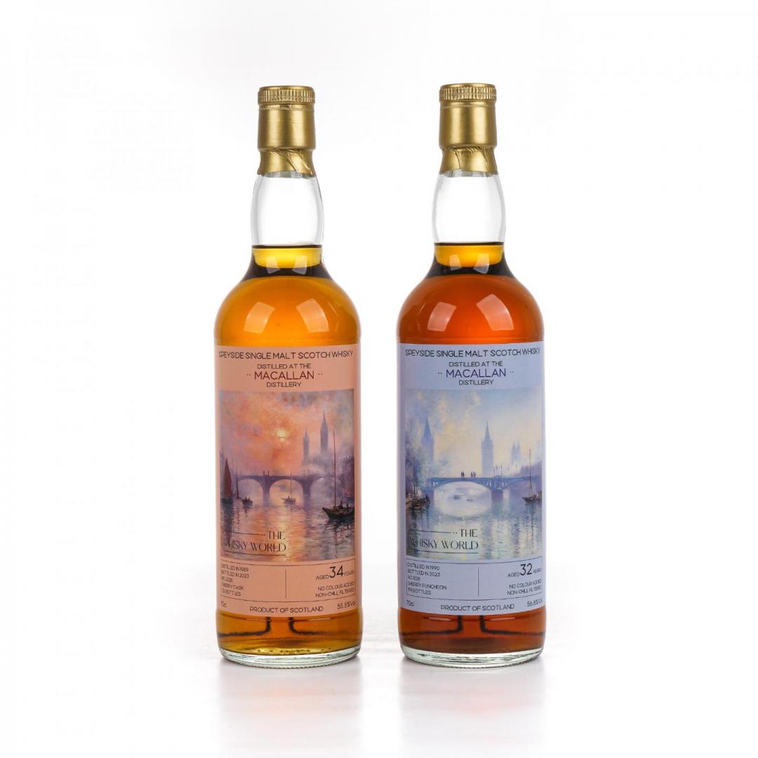 【低价起拍】麦卡伦1989-2023/1990-2023 34/32年「伦敦的雾」雪莉桶单桶单一麦芽威士忌套装2只组 56.8/55.5% 700mlx2