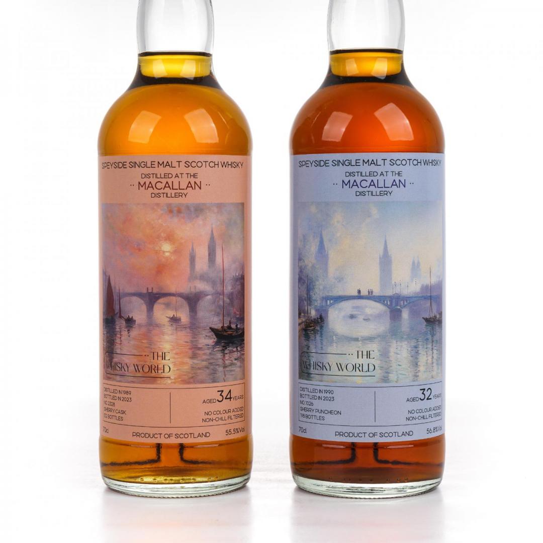 【低价起拍】麦卡伦1989-2023/1990-2023 34/32年「伦敦的雾」雪莉桶单桶单一麦芽威士忌套装2只组 56.8/55.5% 700mlx2