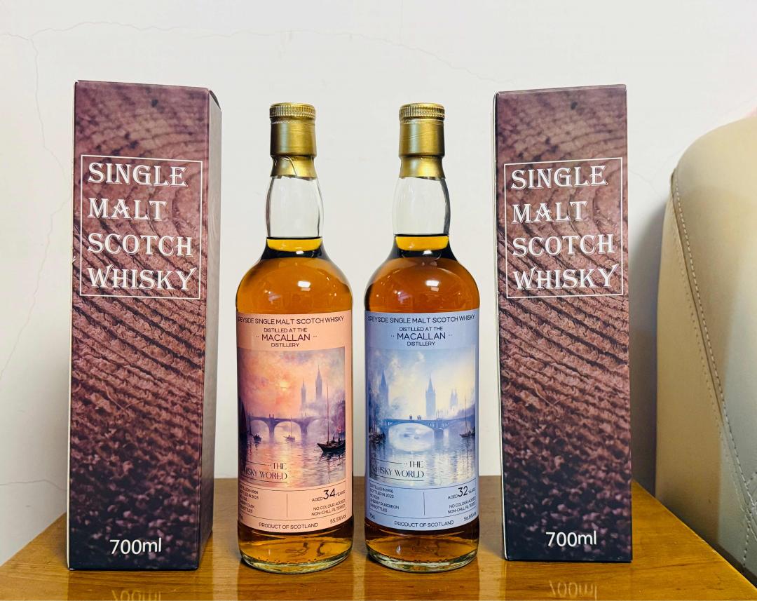 麦卡伦1989-2023/1990-2023 34/32年「伦敦的雾」雪莉桶单桶单一麦芽威士忌套装2只组