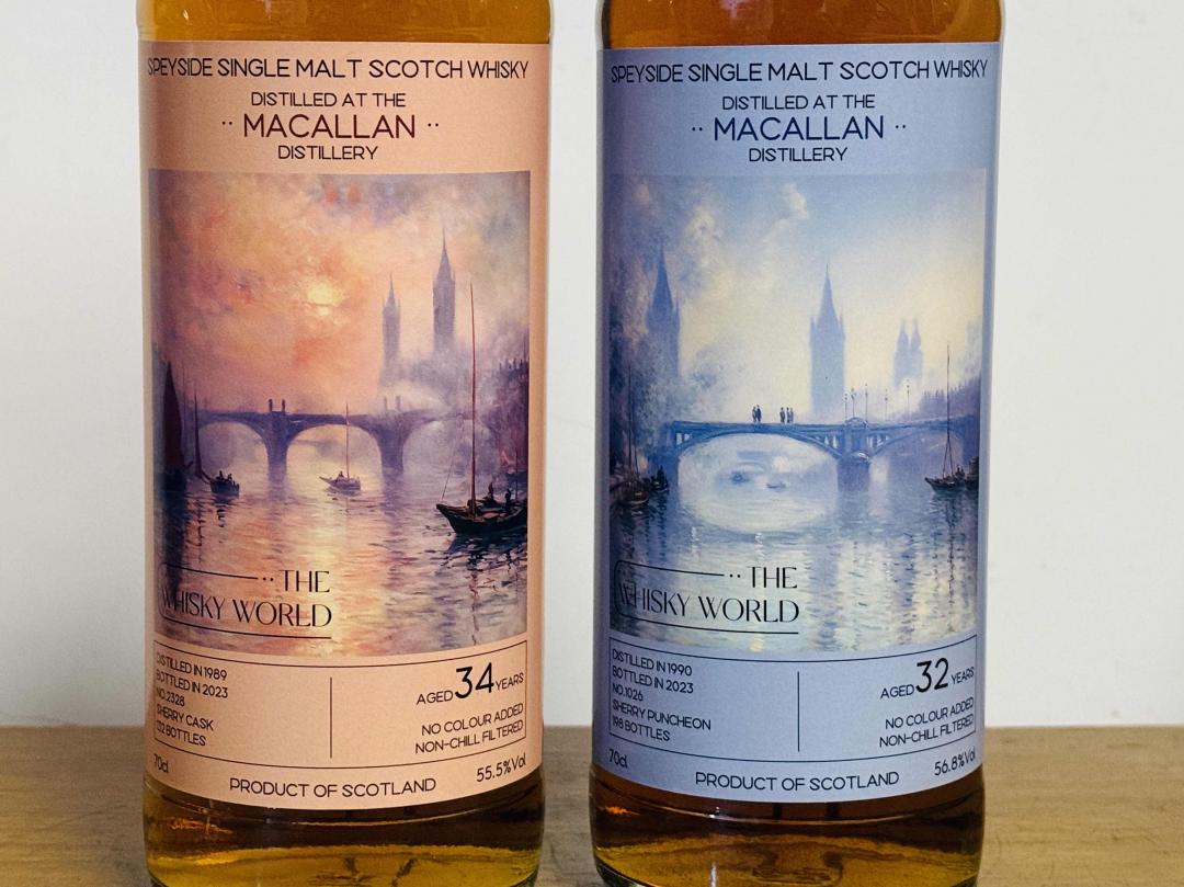 麦卡伦1989-2023/1990-2023 34/32年「伦敦的雾」雪莉桶单桶单一麦芽威士忌套装2只组