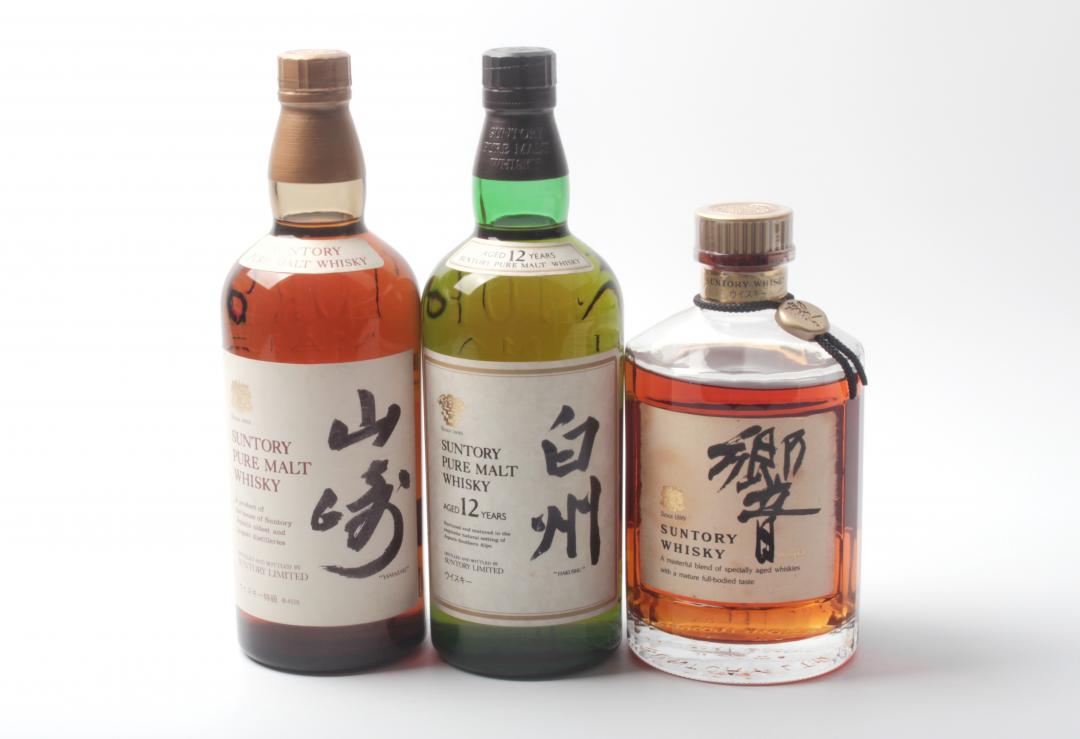 【全套首版】1984年/1994年/1989年 首版双狮标山崎12年单一麦芽威士忌/首版金花标白州12年单一麦芽威士忌/首版双狮标响17年威士忌 43% 760/750/750ml