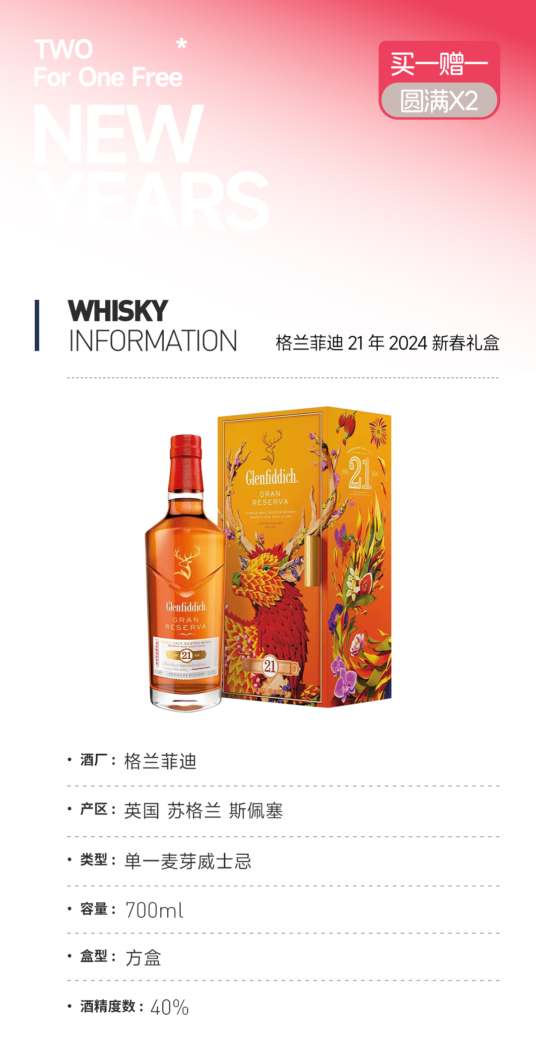 【买一赠一】格兰菲迪21年2024新春礼盒 赠：波摩12年