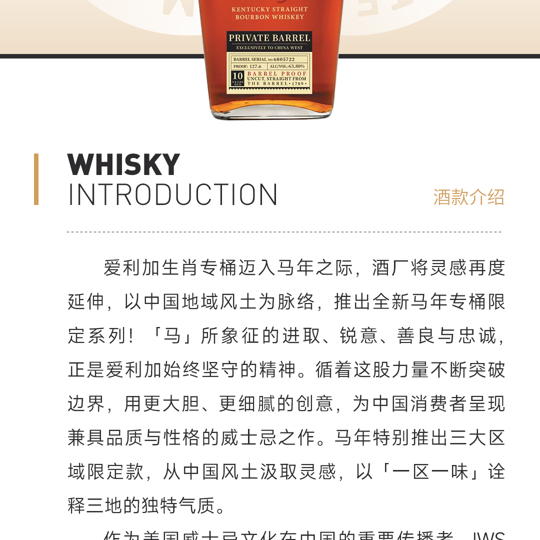 【醇厚奔放】Elijah Craig 爱利加 10年 桶藏波本威士忌-马年专桶 西区限定版