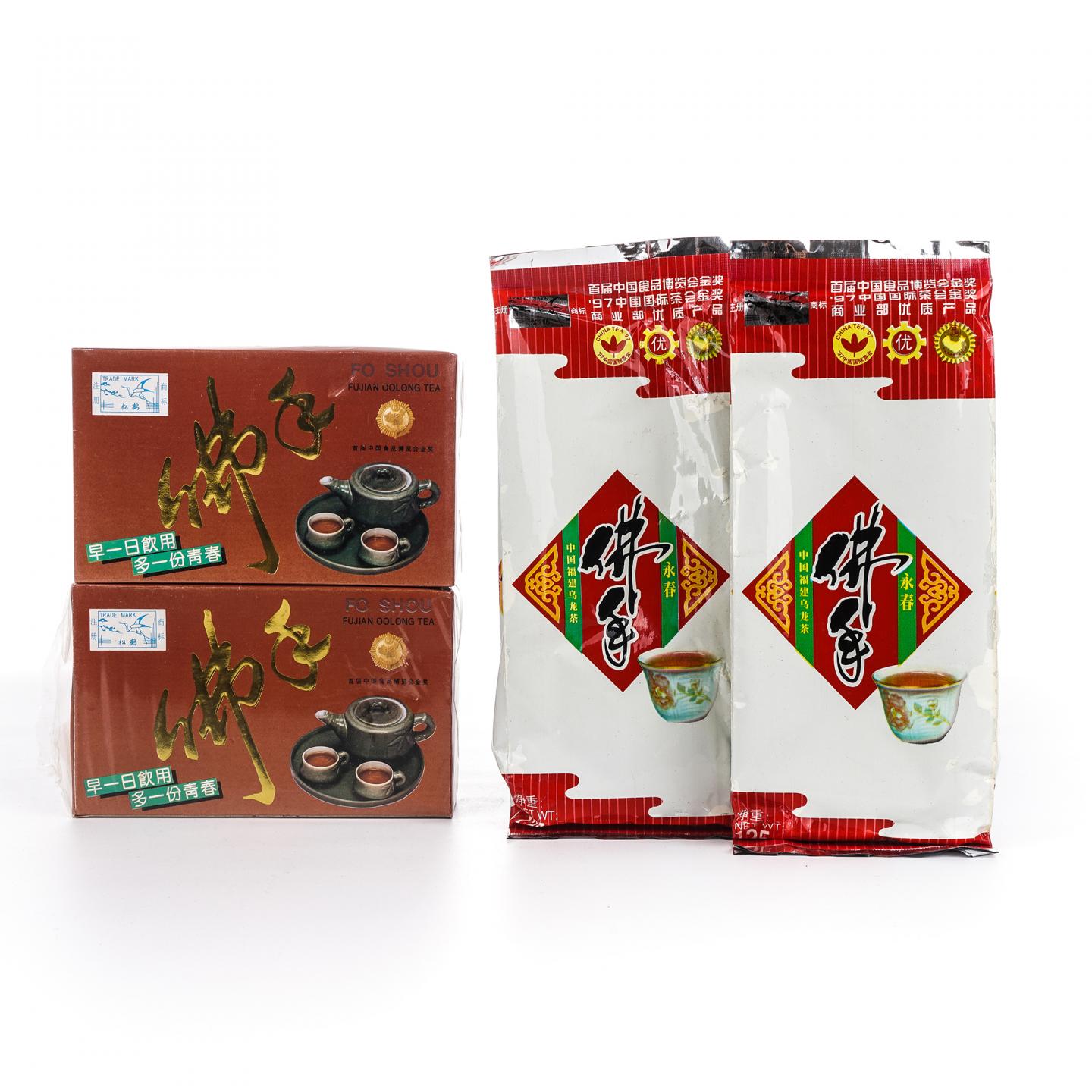 九十年代 国营北硿华侨茶厂出品 松鹤牌佛手盒装+松鹤牌佛手袋装 4件组*125克