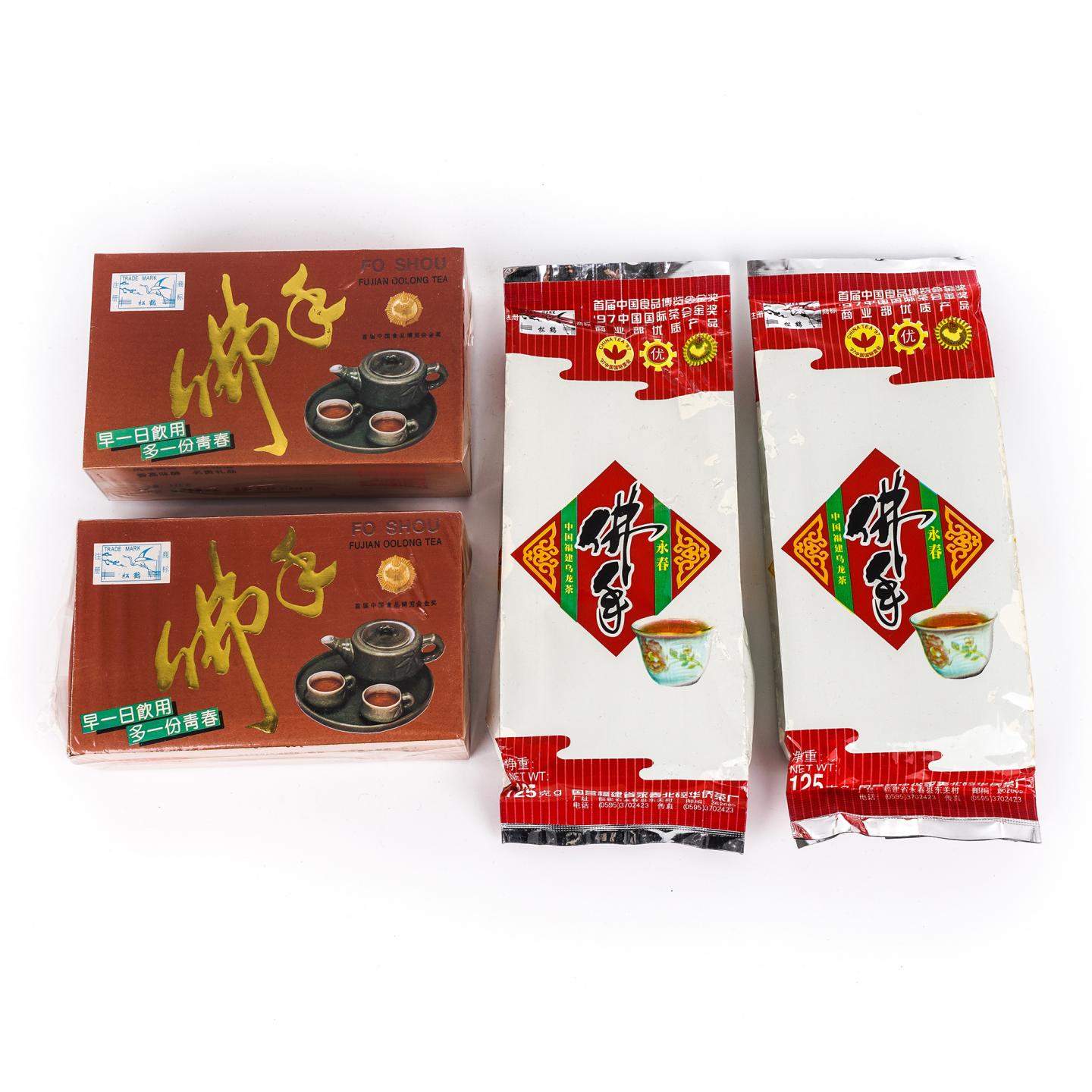 九十年代 国营北硿华侨茶厂出品 松鹤牌佛手盒装+松鹤牌佛手袋装 4件组*125克