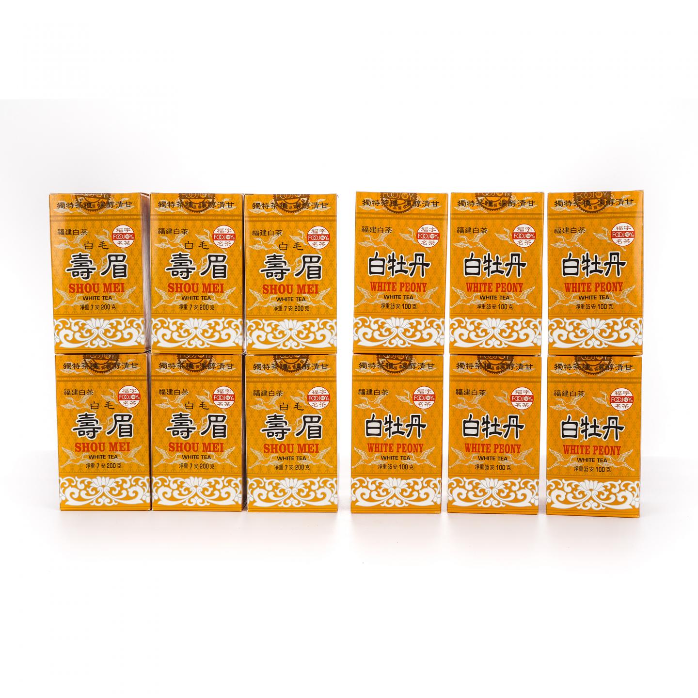 九十年代 出口级福字牌 白毛寿眉 200克*6盒+白牡丹 100克*6盒