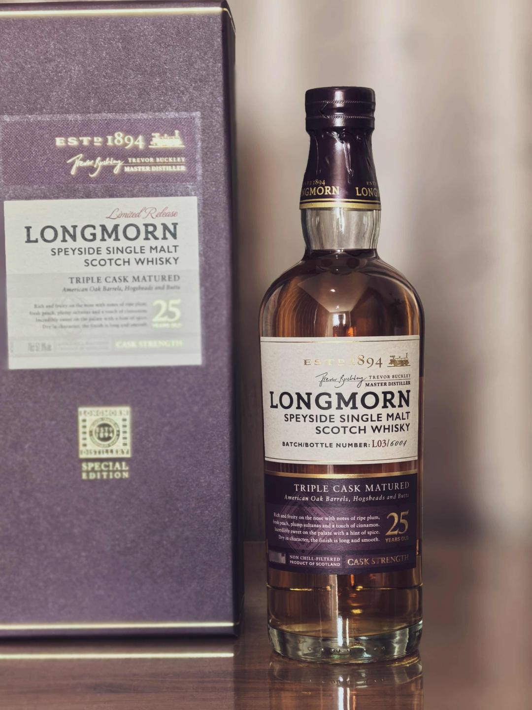 Longmorn朗摩25年2021Triple Cask Matured桶强 签名版 包邮