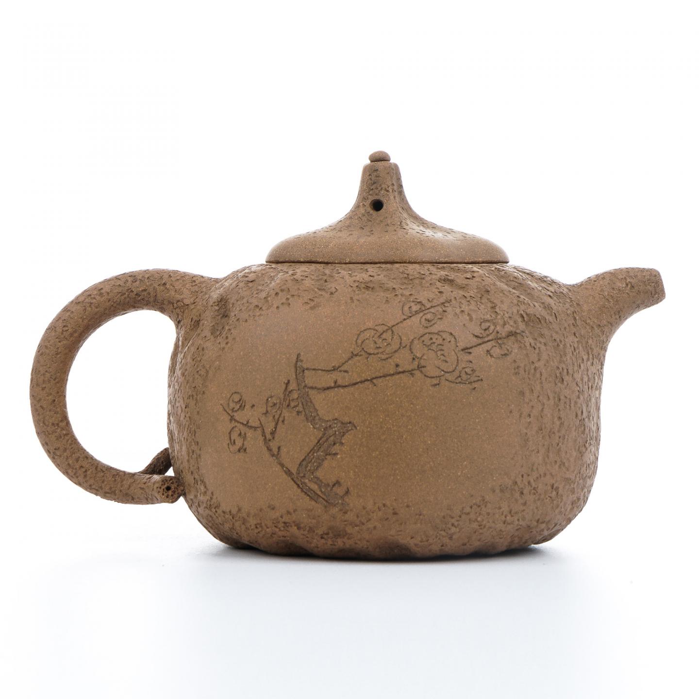 （长乐弘）【徐秀棠题字】刻梅供春壶 紫砂壶 当代 约420cc 约高103mm