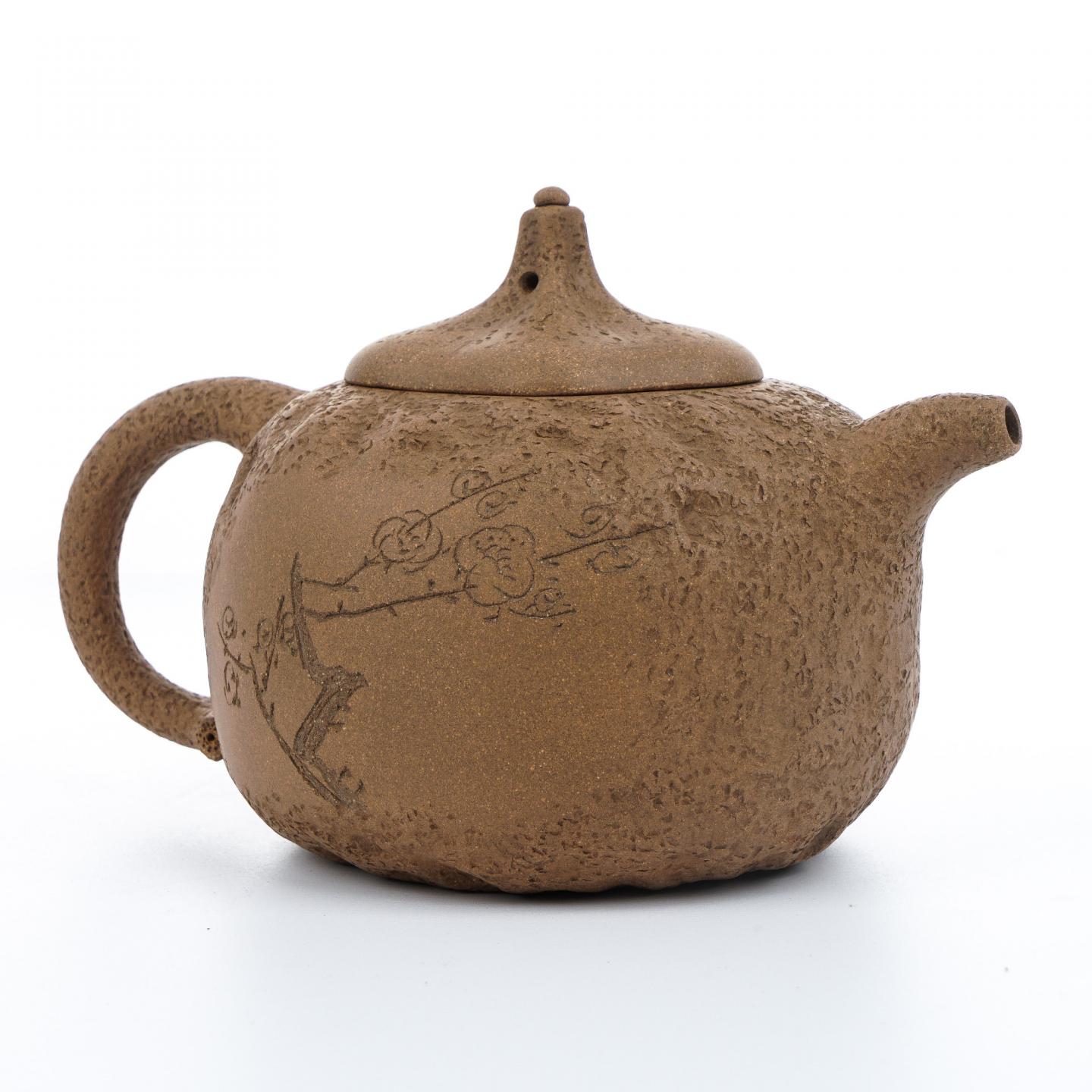 （长乐弘）【徐秀棠题字】刻梅供春壶 紫砂壶 当代 约420cc 约高103mm